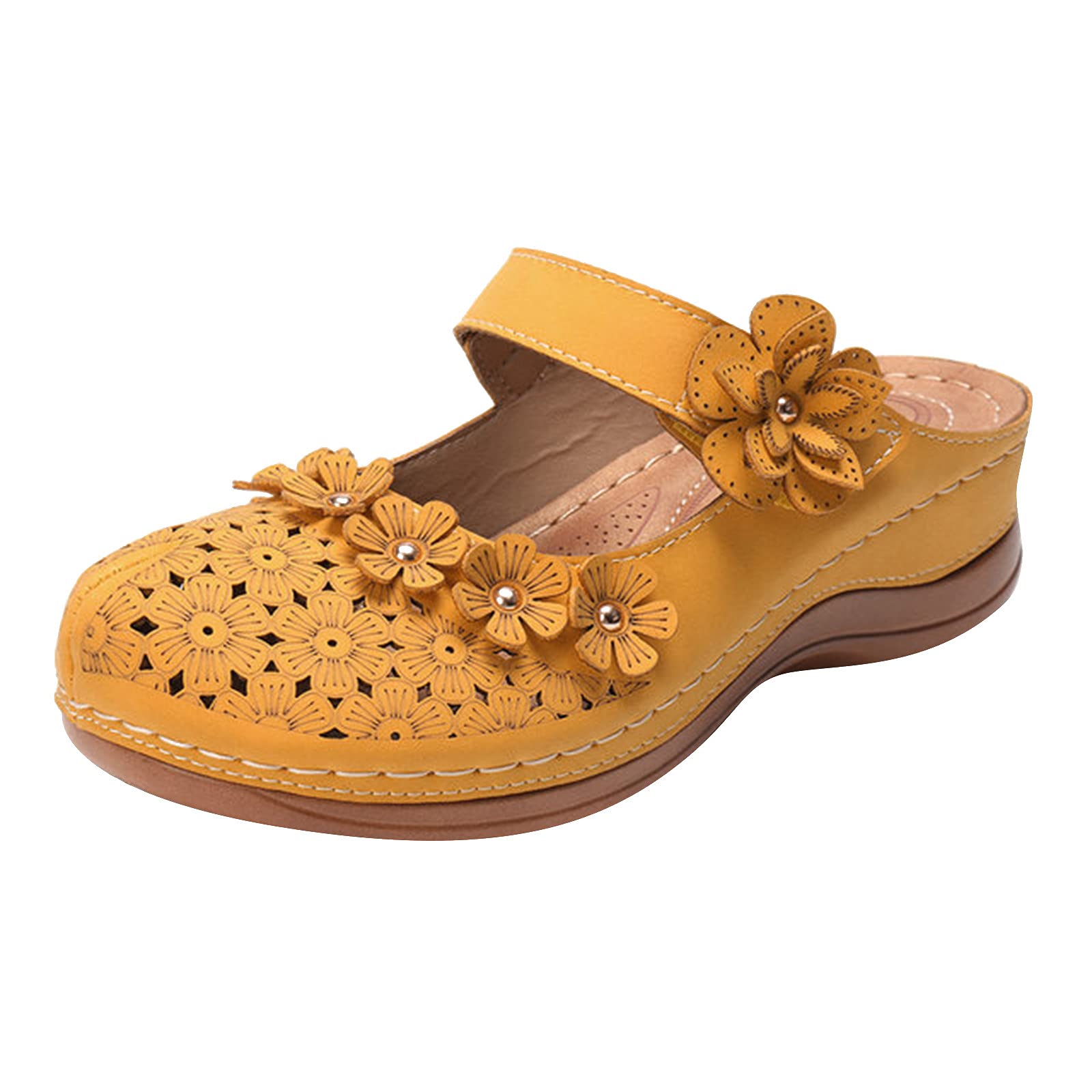 Vintage Black Flower Wedge Sandals for Women - Fashion Slip-On Slippers & Dressy Ladies Shoes | Perfect for Summer Outfits, Beach Vacations, and Casual Wear