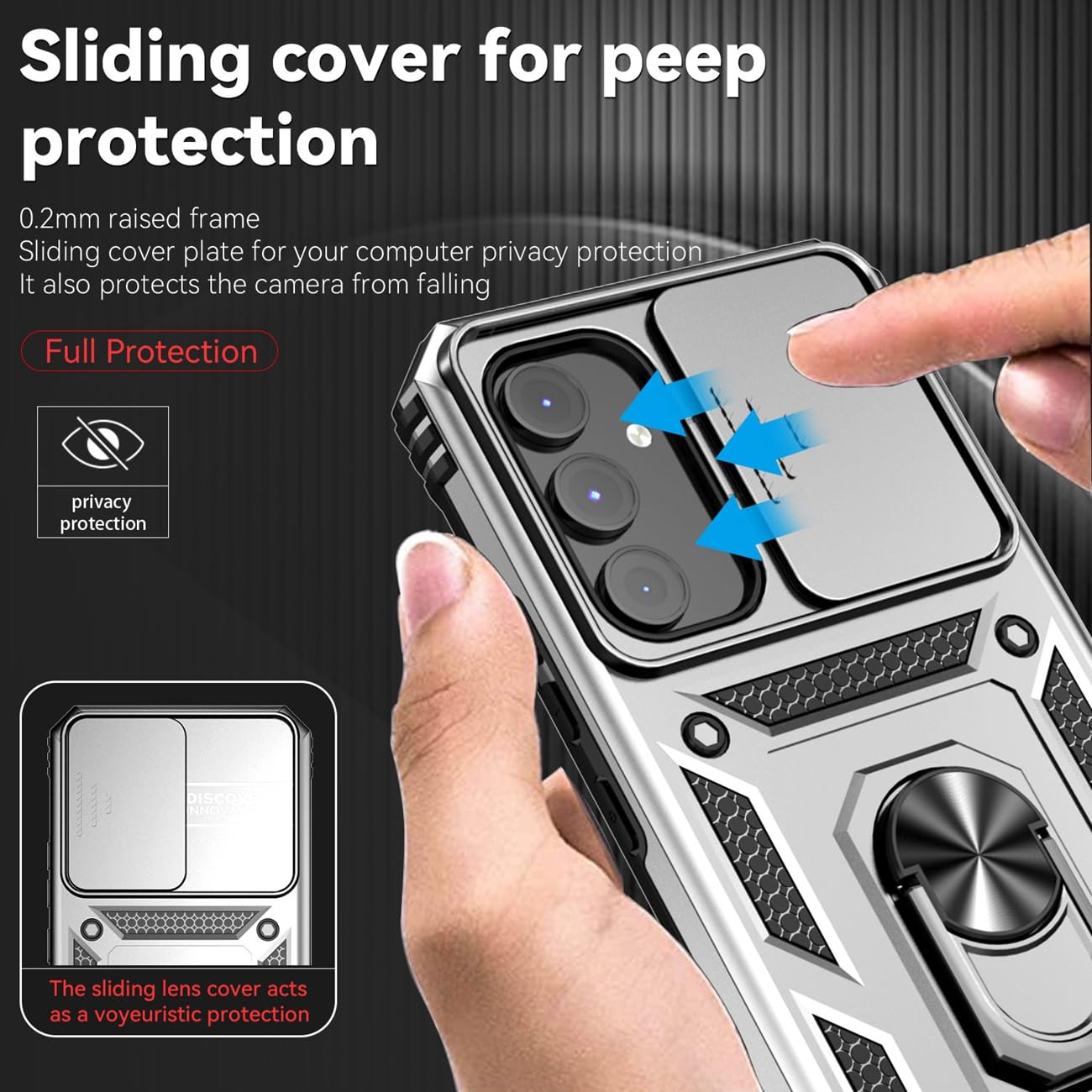 Samsung Galaxy A54 5G Case with Tempered Glass Screen Protector, Slide Camera Cover & Magnetic Ring - Shockproof Protective Phone Cover for Samsung A54 5G (SM-A546U) - Perfect for Car Mounting, Kickstand Use and Daily Protection (Silver)