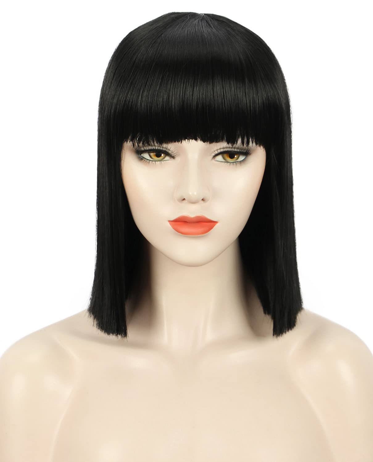 Karlery Straight Short Hair Bob Wig with Flat Bangs - Synthetic Wig for Women, Natural Look Like Real Hair (Black) - Perfect for Cosplay, Halloween, Daily Wear & Fashion Styling