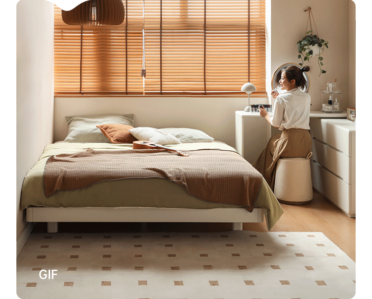 Birch Solid Wood White Cream Platform Bed - No Headboard - Modern Minimalist Bed Frame for Bedroom, Guest Room, or Studio Apartment