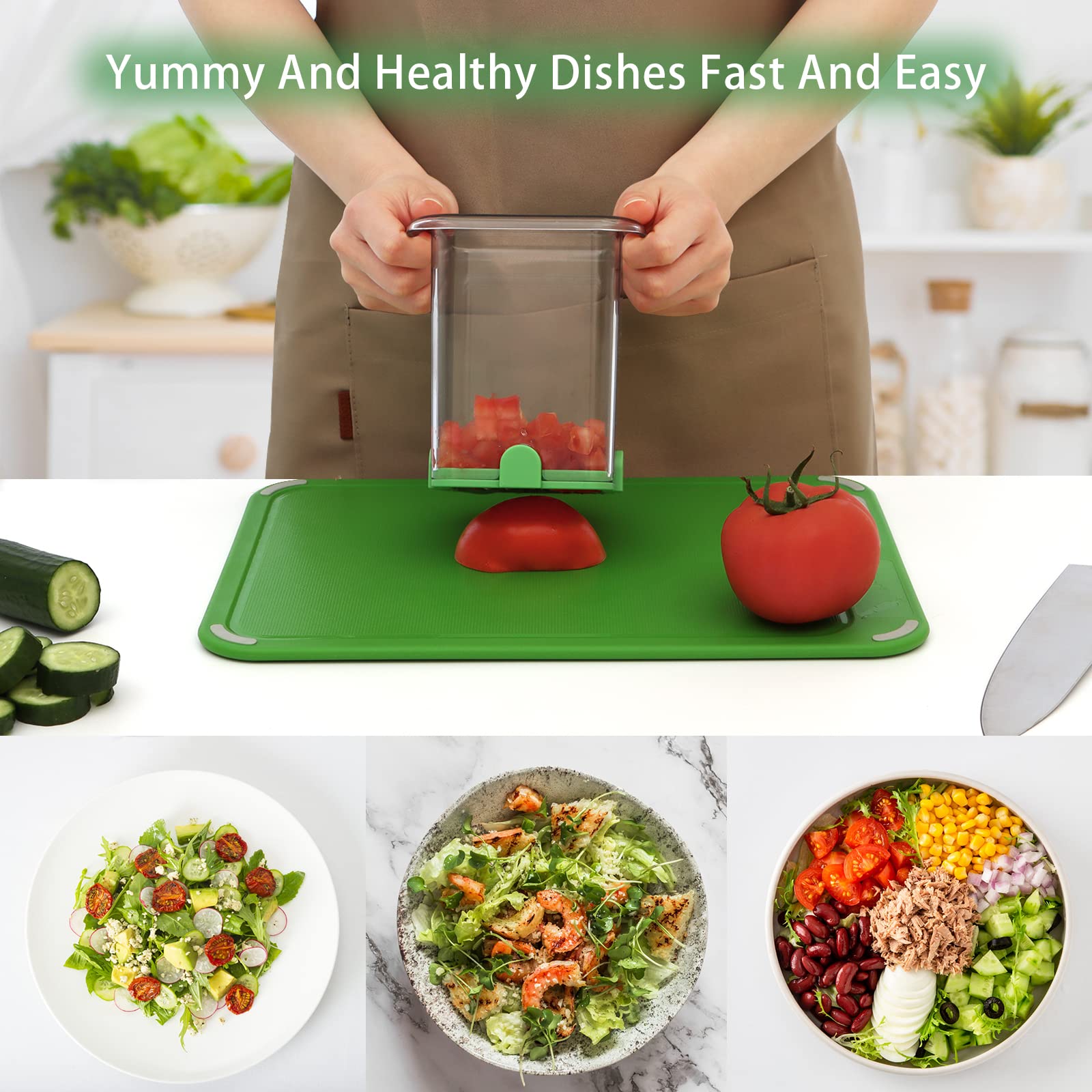 Strawberry Slicer & Fruit Cutter with Container - 2 Stainless Steel Blades, Detachable Push Plate - Soft Food Chopper for Berries, Kiwi, Peaches - Perfect for Smoothies, Baking & Fruit Salads