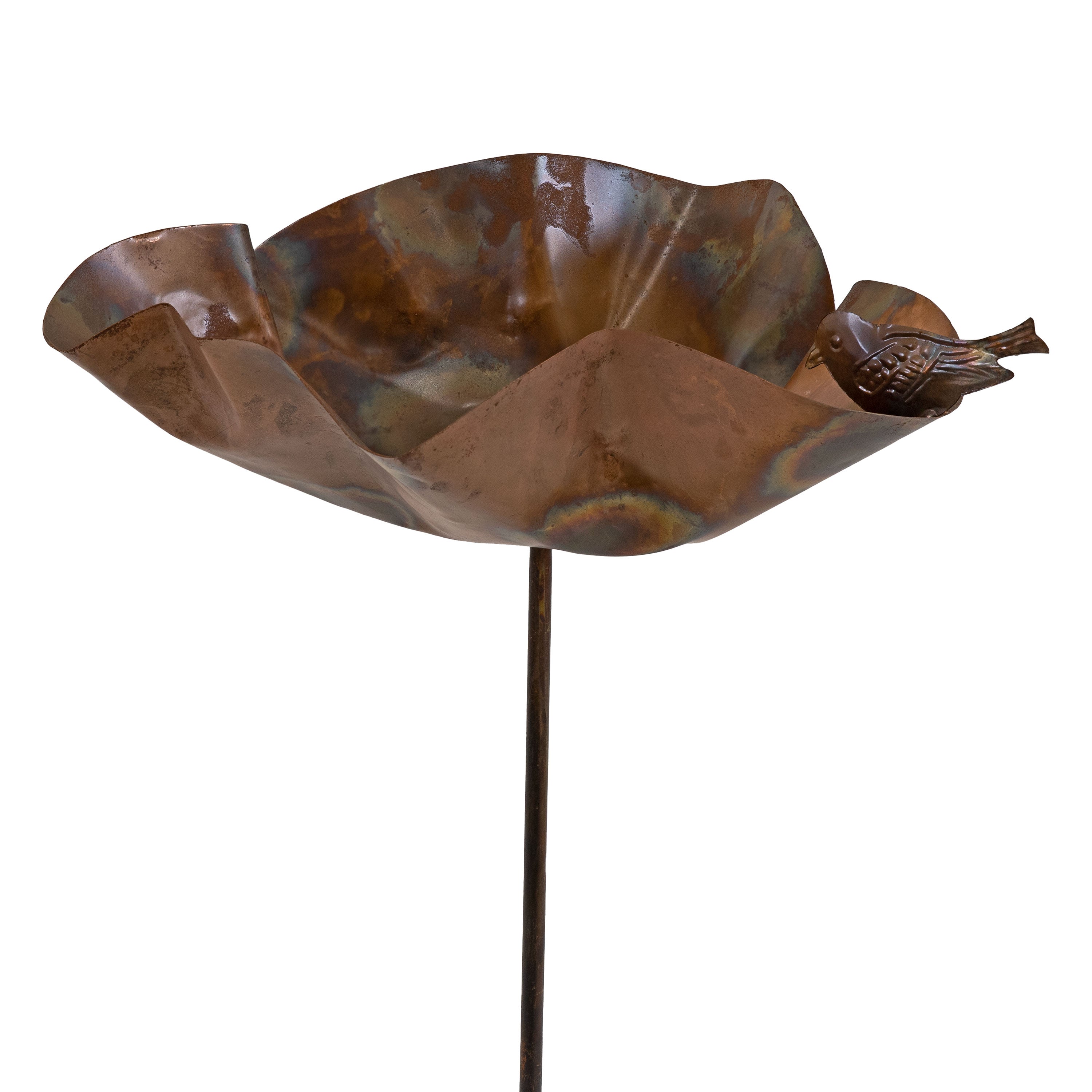 Staked Copper Bird Bath with Decorative Bird Figurine - 34.25 Inch Outdoor Garden Decor for Birds & Wildlife - Perfect for Backyard, Patio & Lawn Decoration