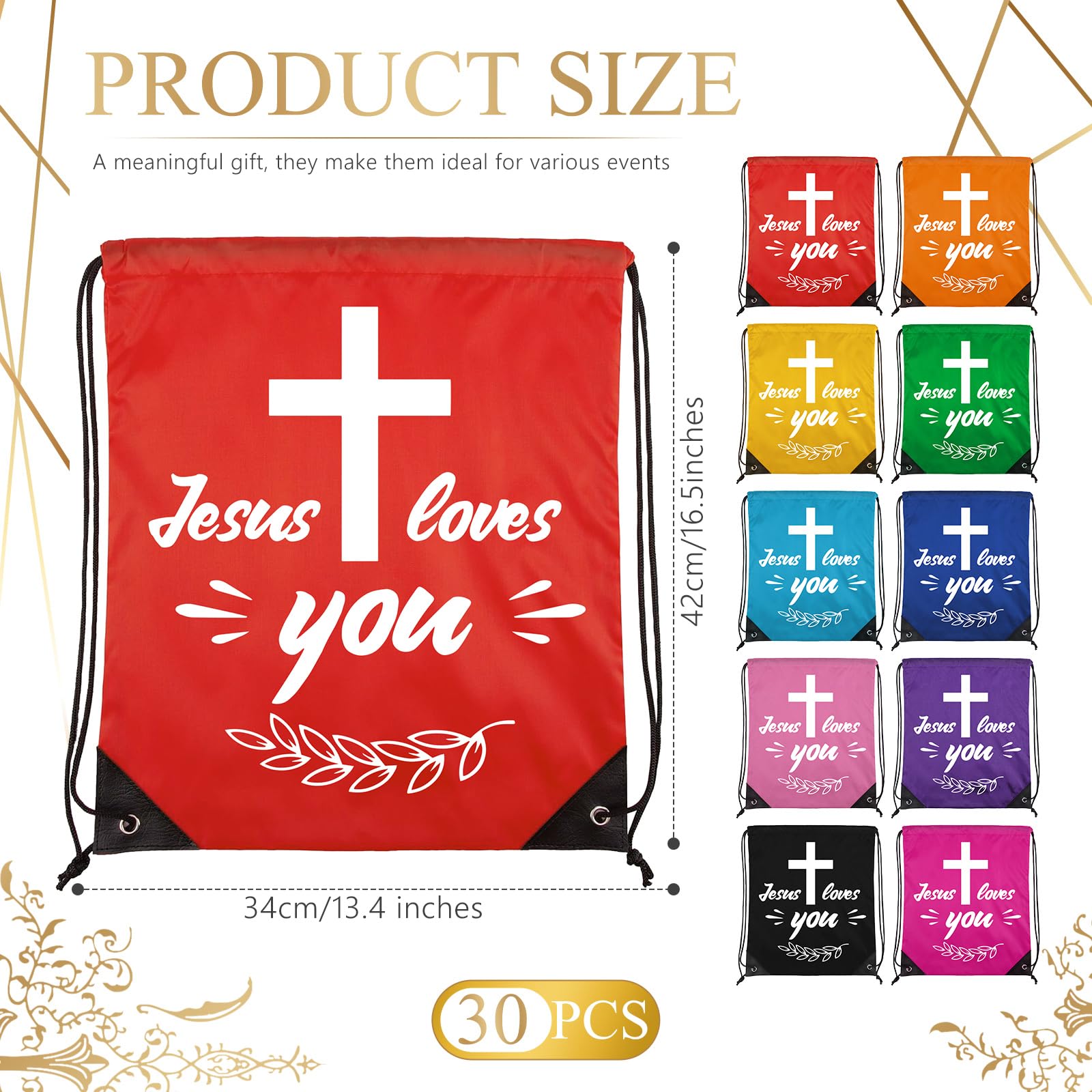 30 Jesus Loves You Drawstring Backpacks - Christian Gifts for Bible School & Christmas