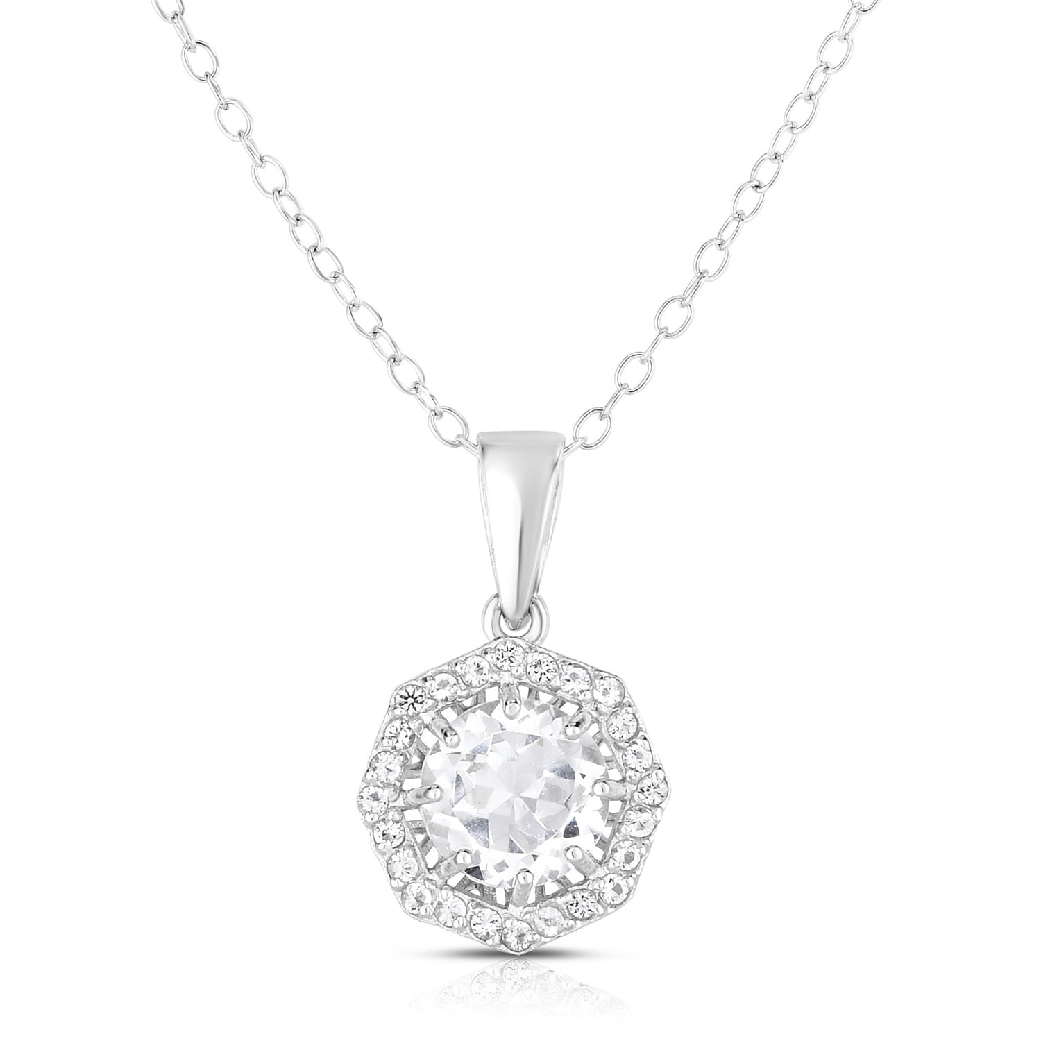 White Topaz Halo Necklace for Women - 925 Sterling Silver Elegant Pendant Jewelry - Perfect for Weddings, Anniversaries & Special Occasions