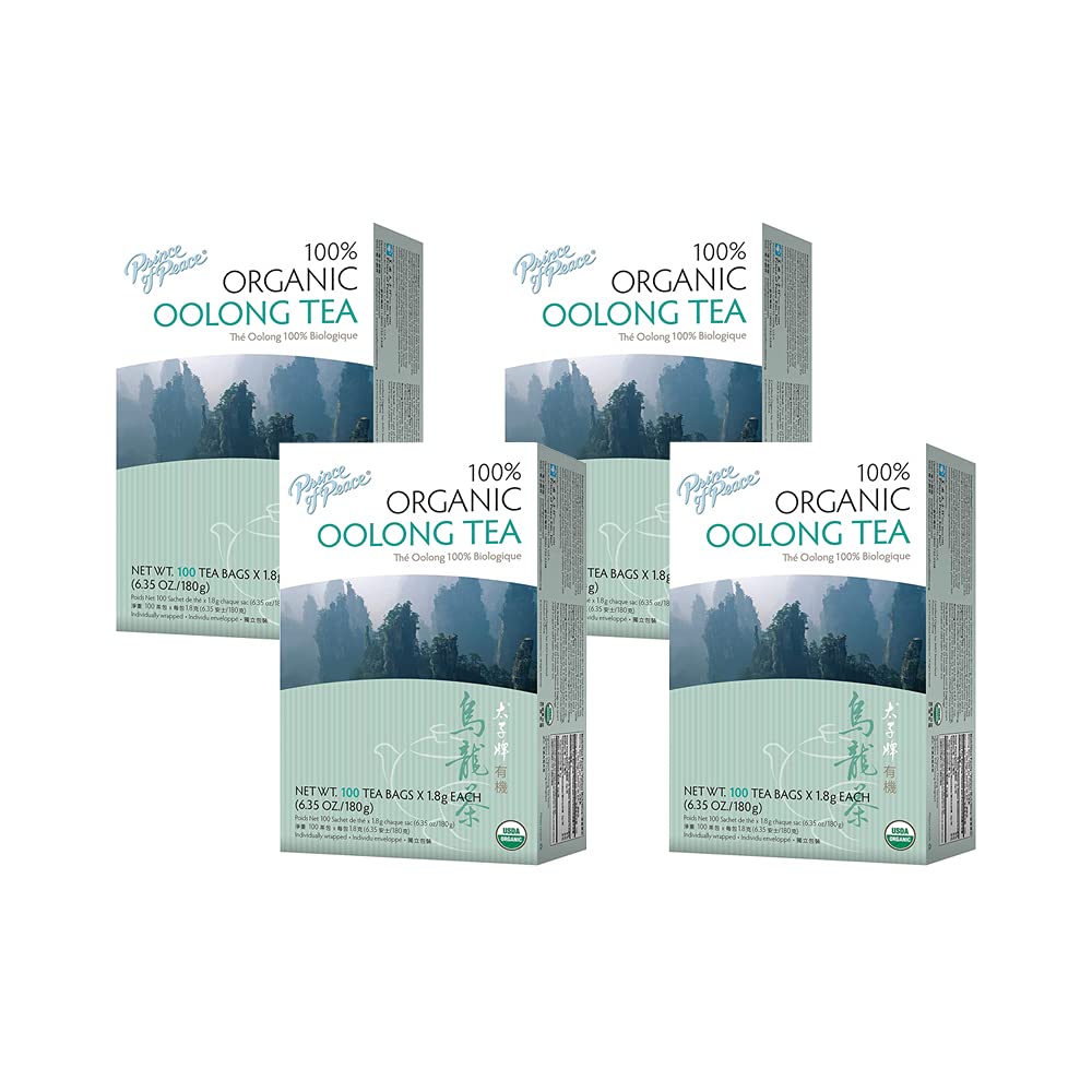 Prince of Peace Organic Oolong Tea, 4 Pack - 100 Tea Bags Each | 100% Organic Unsweetened Black Tea | Low Caffeine Herbal Tea Alternative to Coffee | Antioxidant Rich for Energy & Relaxation | Perfect for Morning Boost or Evening Unwind