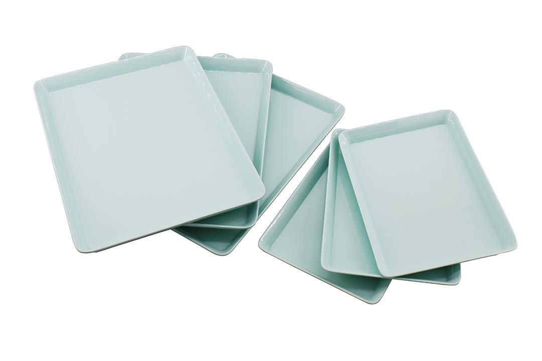 GWPP Melamine Plastic Serving Tray Set of 3 - 2 Sizes for Organizing Puzzle Pieces, Snacks & Desserts | Durable for Restaurants, Picnics, Camping & Home Use (Aqua Green)
