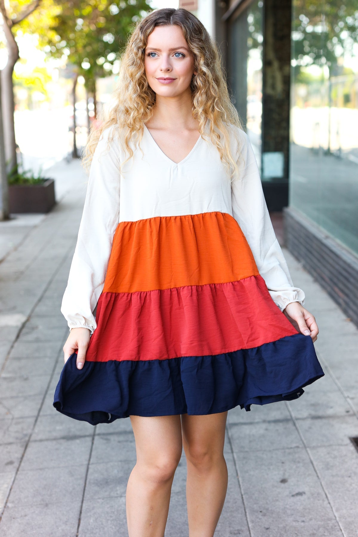 Stylish Orange & Multicolor Tiered Babydoll Dress for Women | Flowy Summer Dress for Beach, Party & Casual Wear | Trendy Boho Chic Fashion
