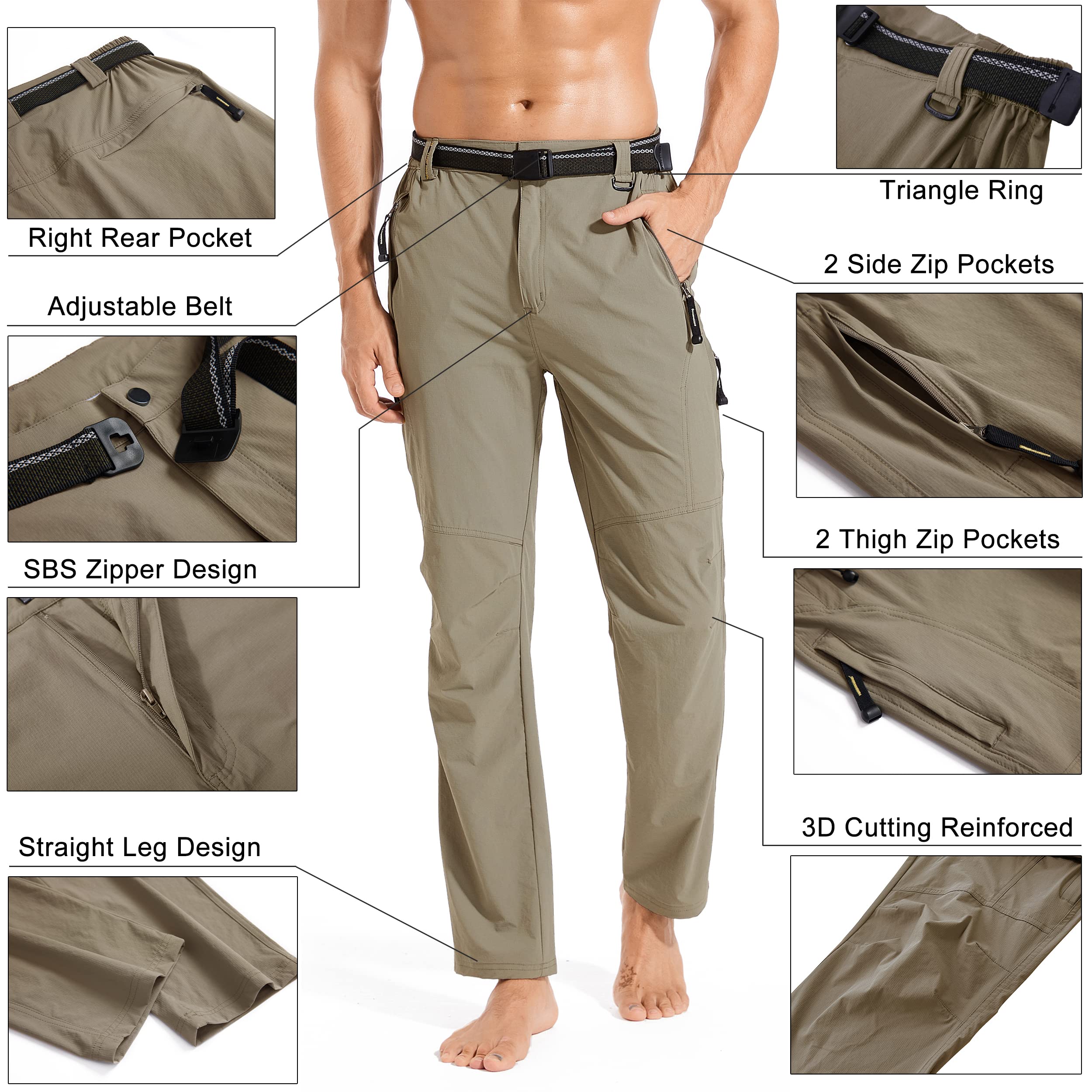 **Men's Quick-Dry Hiking Cargo Pants - Water Resistant, Lightweight & Breathable Outdoor Work Pants with Zipper Pockets for Mountain Climbing & Camping**