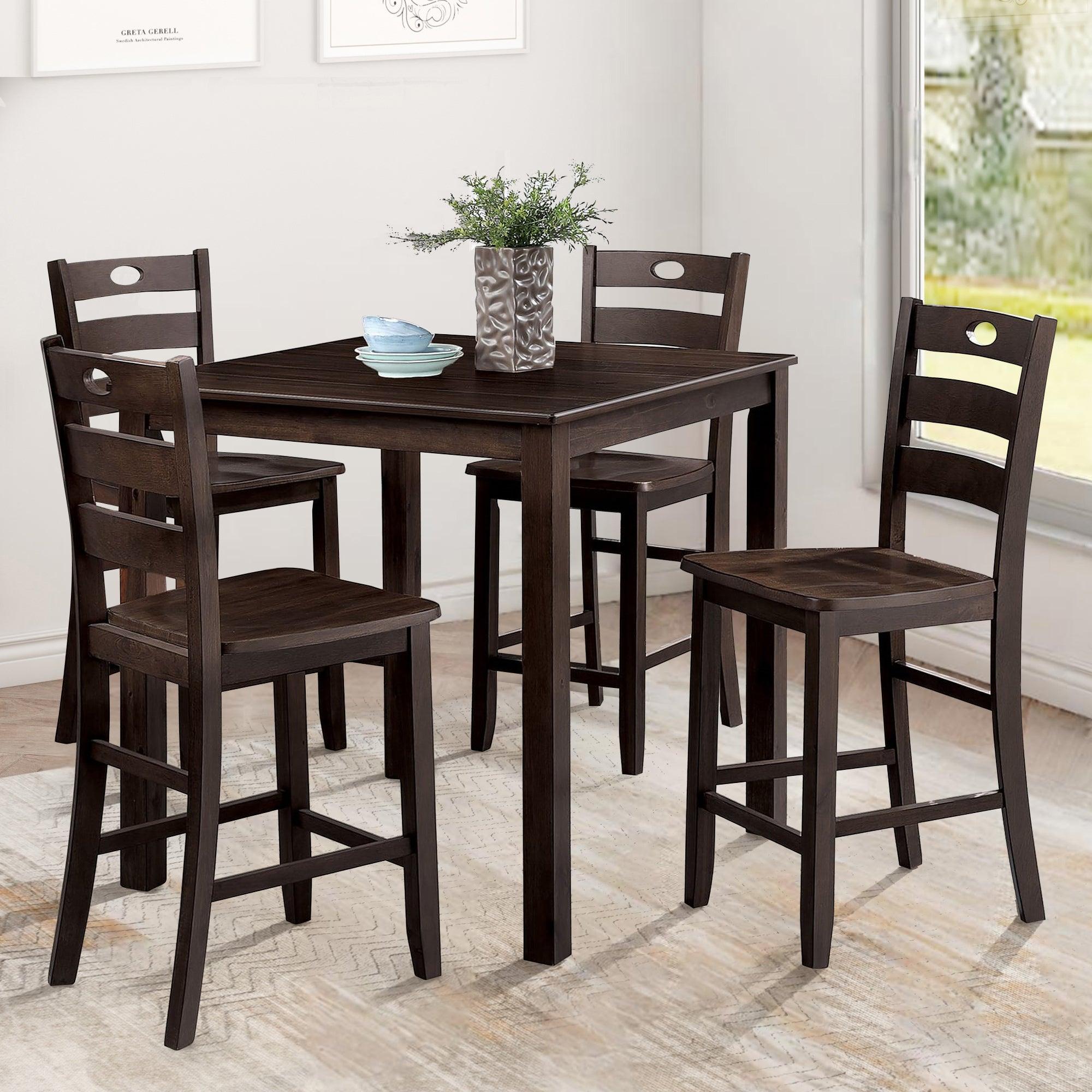 36H Solid Rubberwood and Wood Veneer 5-Piece Counter Height Dining Table Set - Perfect for Kitchen, Breakfast Nook, and Small Space Dining Areas