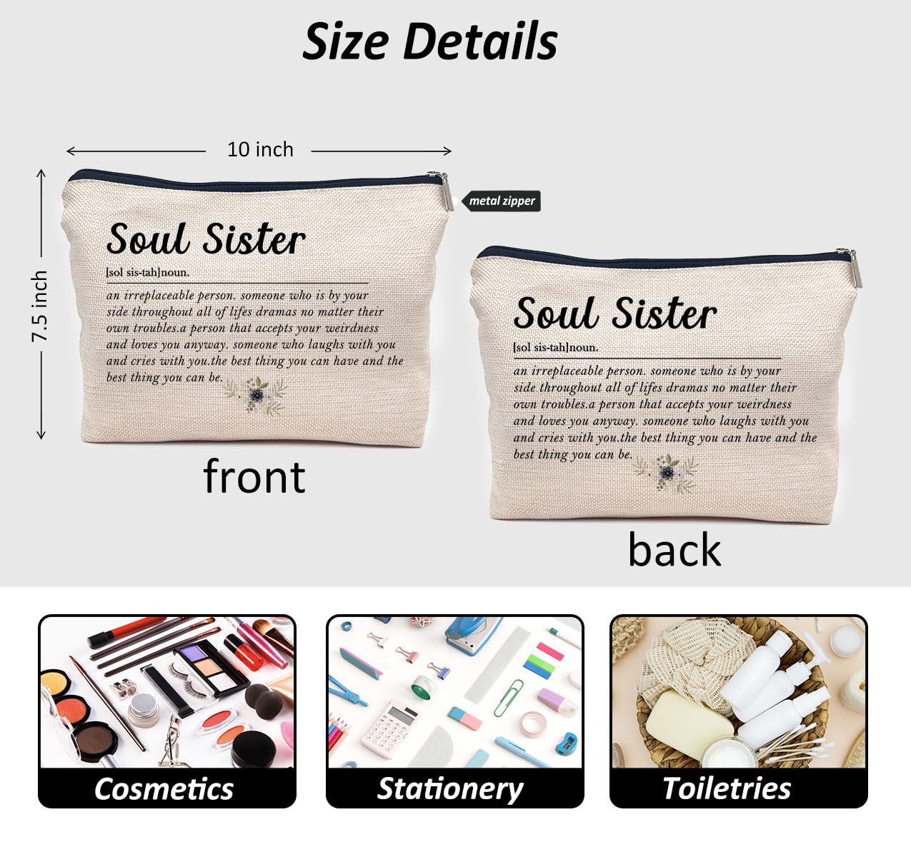 Best Friend Makeup Bag with Zipper - Cute Travel Toiletry Pouch for Women | Perfect Gift for Besties, Bridesmaids & Gal Pals | Great for Travel, Cosmetics Storage & Birthday Presents