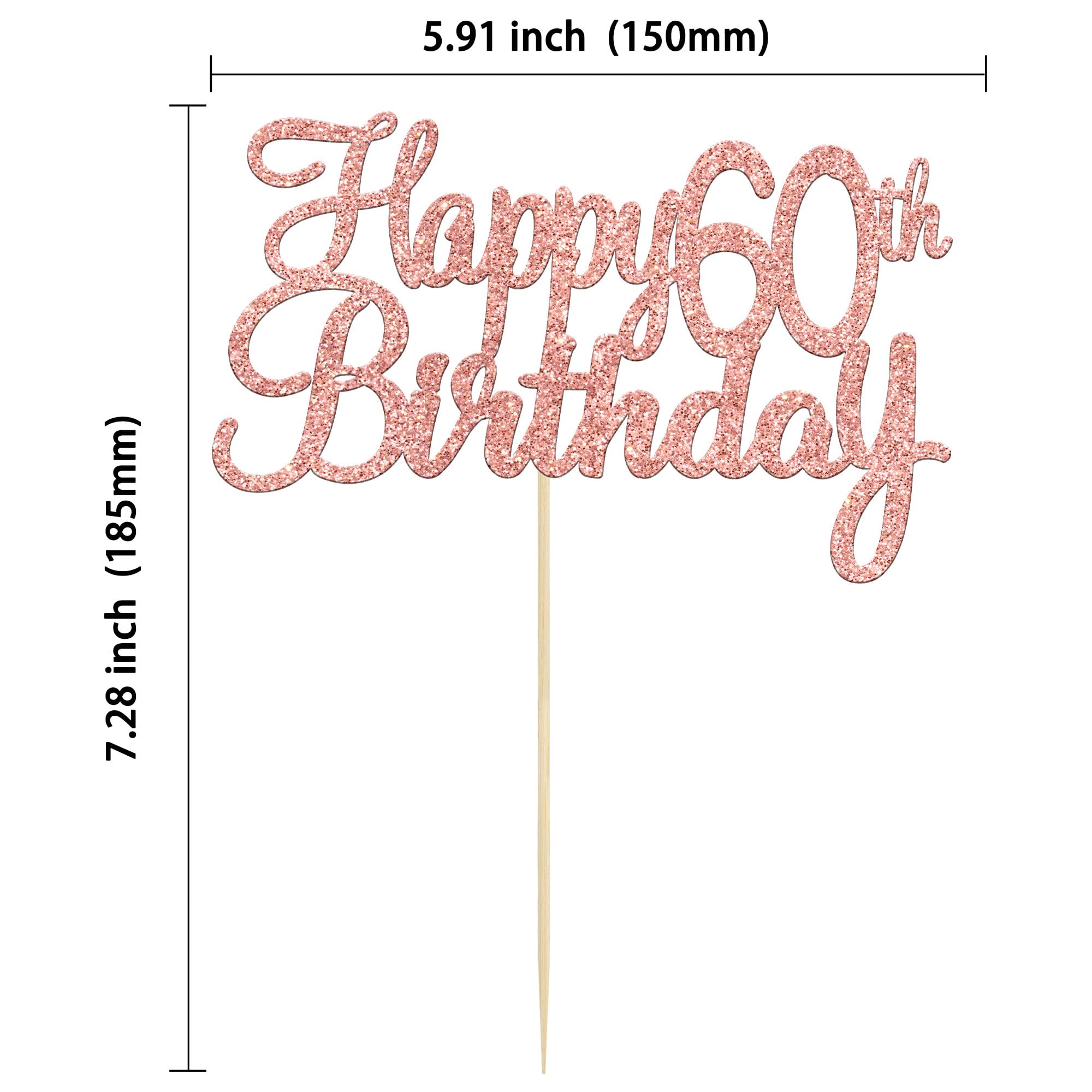 Happy 60th Birthday Cake Topper - Glitter Gold Celebration Cake Decorations for 60th Birthday Party, Anniversary, Retirement & Milestone Events - 1 Pack