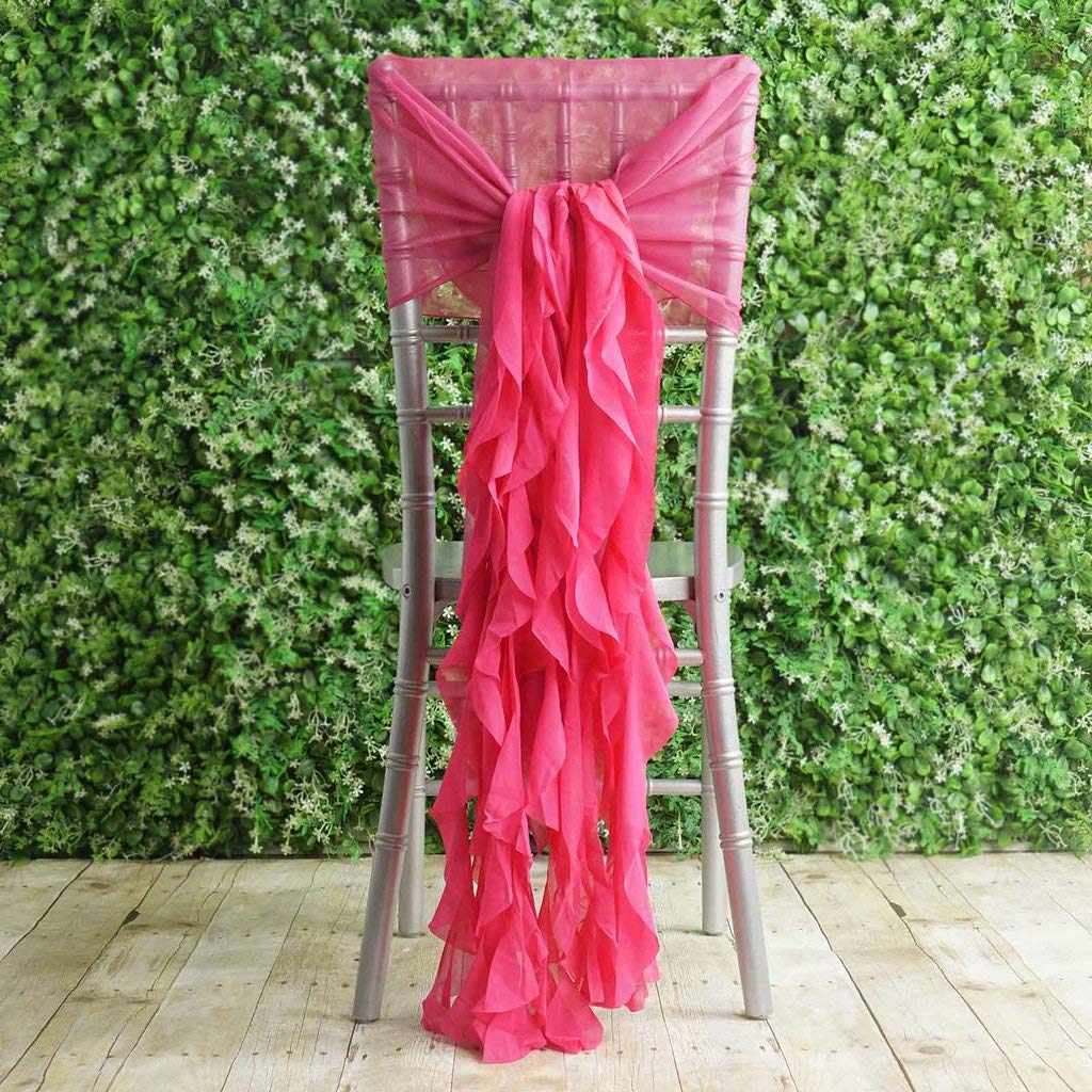 50 Premium Fuchsia Curly Chiffon Chair Covers with Sashes - Elegant Wedding, Party & Reception Decorations for Banquet, Ceremony & Special Events