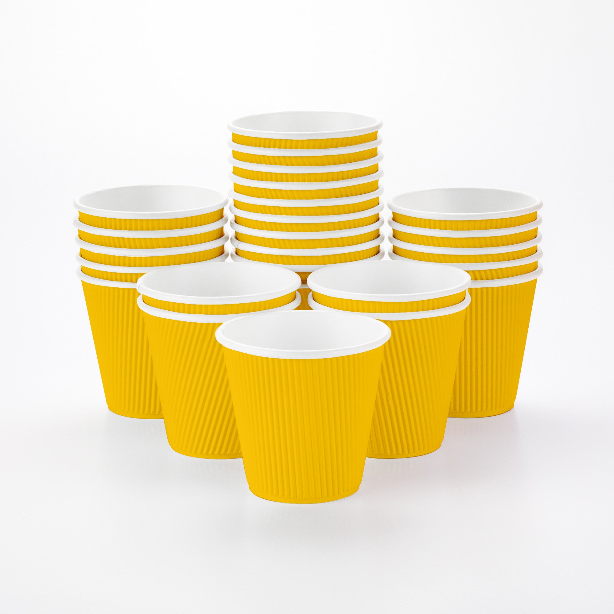 8 oz Yellow Paper Coffee Cups with Ripple Wall - 3.5