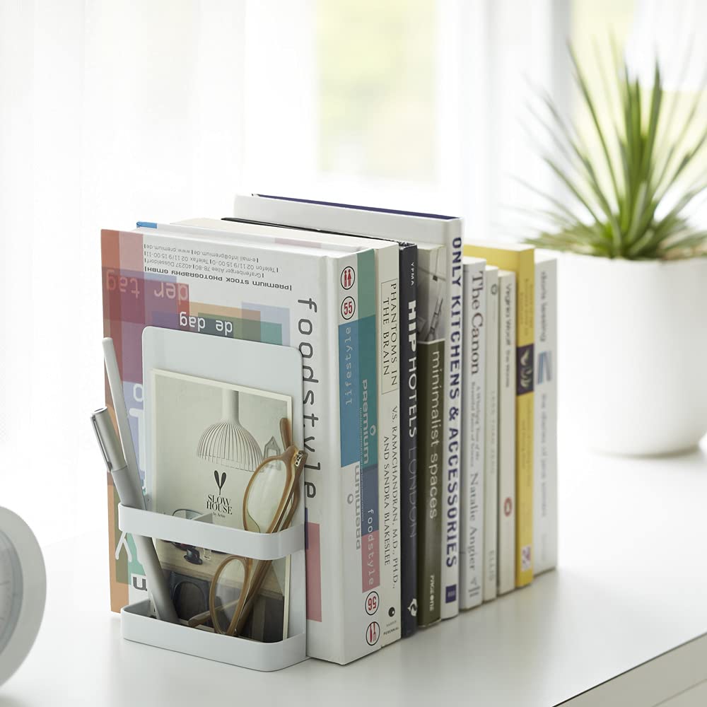Yamazaki Home 6873 Black Metal Bookend Set - Heavy Duty Book Holder for Shelves, Desks & Office Organization - Perfect for Home, Office & Library Use