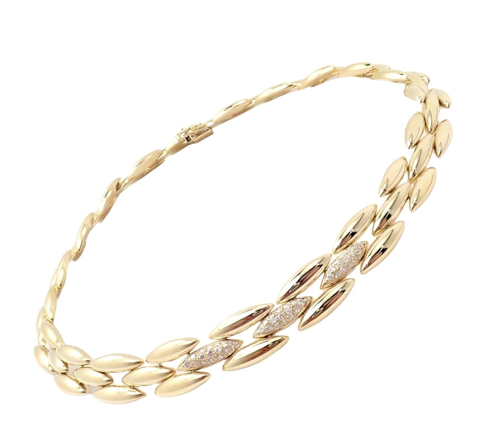 Authentic Cartier 18K Yellow Gold Diamond Three-Row Gentiane Rice Link Necklace for Women - Luxury Jewelry Gift for Anniversary, Birthday & Special Occasions