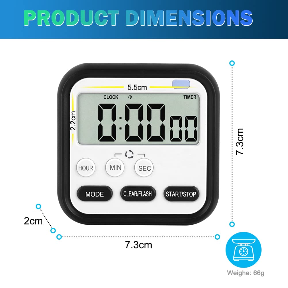 24-Hour Digital Kitchen Timer with Large LCD Screen - Magnetic Count Up/Down Stopwatch, Loud Alarm for Cooking, Bathroom, Shower, Kids & Teachers | Perfect for Baking, Classroom, Workouts & Time Management
