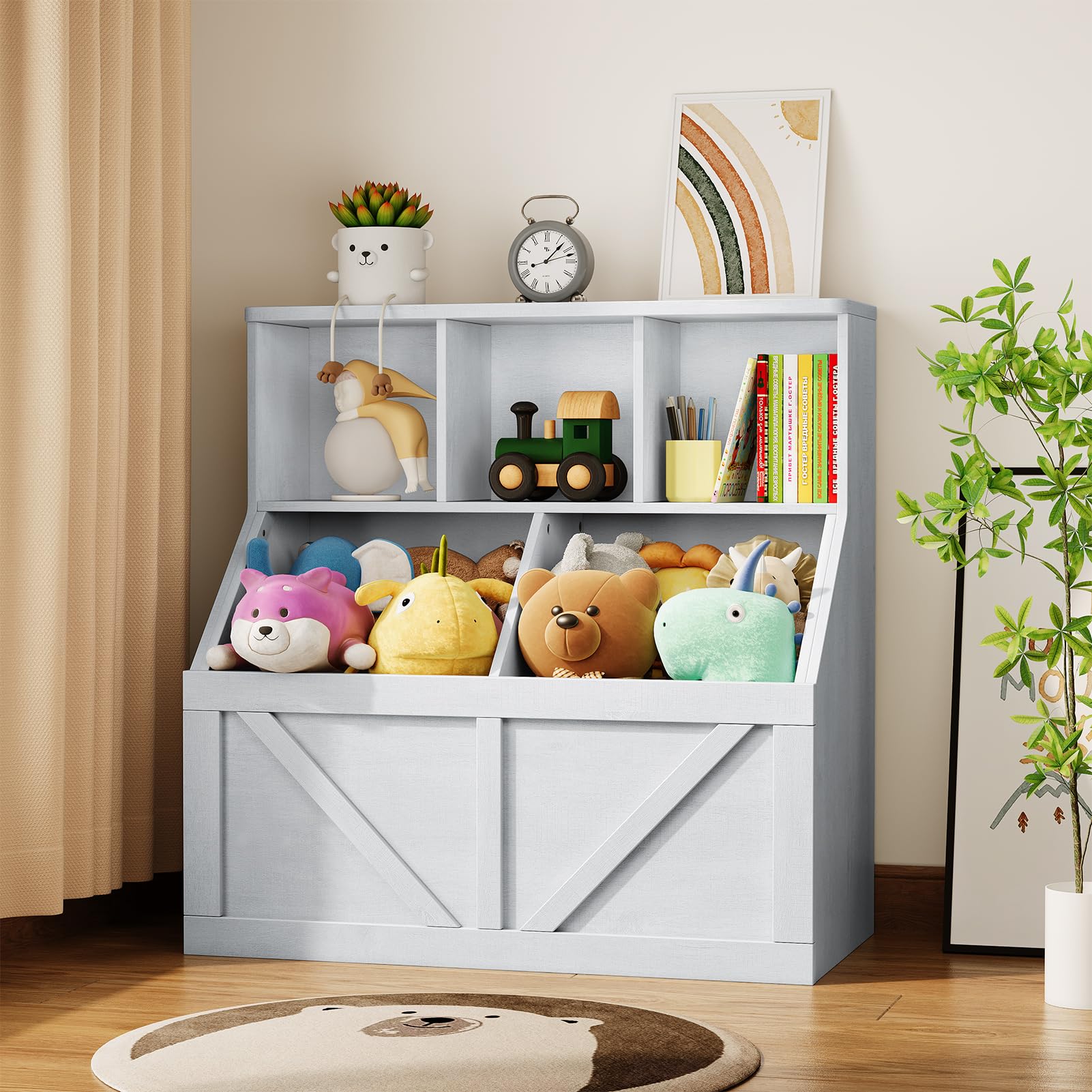 IDEALHOUSE Kids Bookshelf and Toy Storage Organizer - Sturdy Wooden Bookshelf for Toddlers, Perfect for Playroom, Bedroom, Nursery, Classroom & Daycare - Organize Toys, Books & Learning Materials for Kids