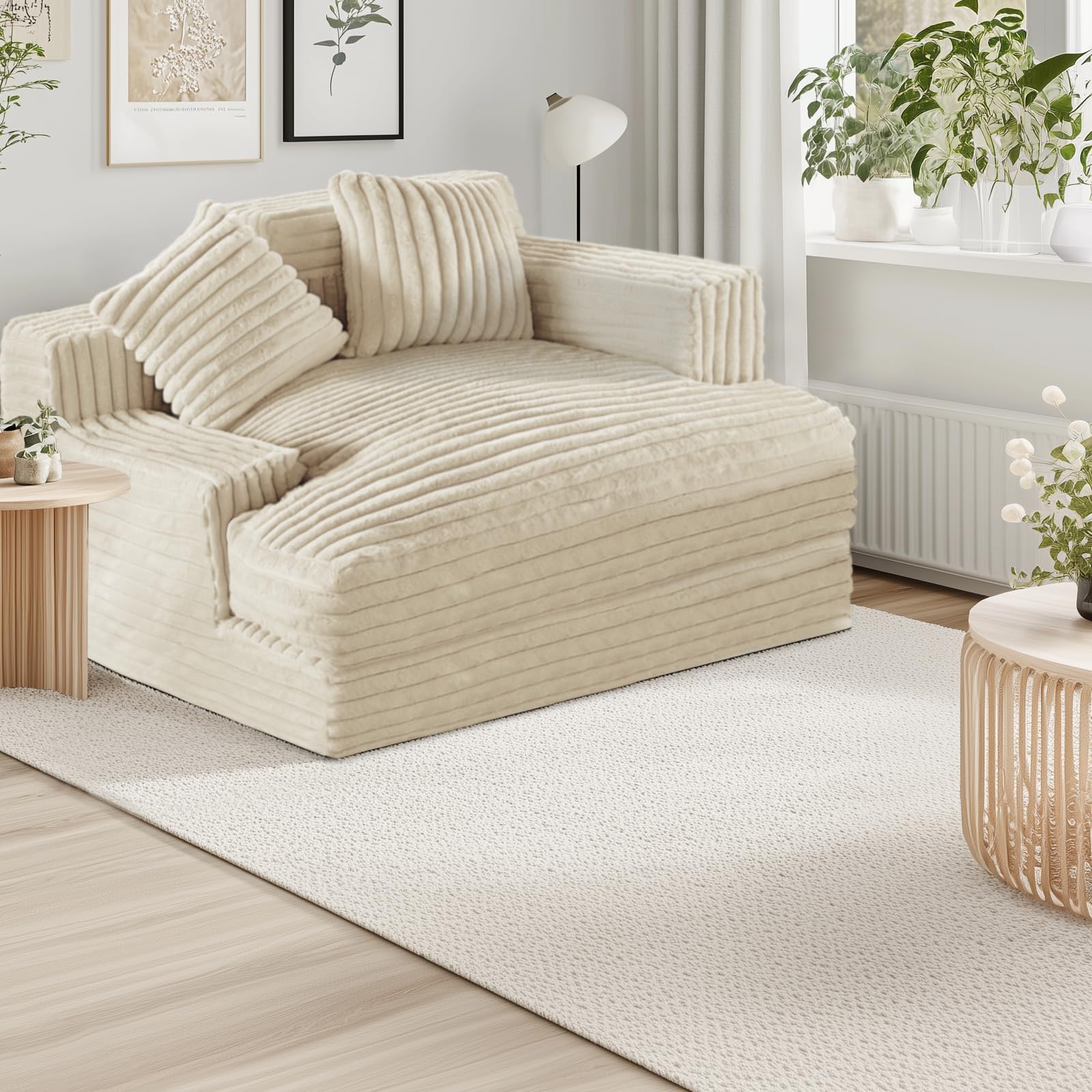 48 Inch Oversized Upholstered Chaise Lounge Sofa Bed - Plush Sleeper Chair with 2 Throw Pillows for Living Room & Bedroom - Perfect for Relaxing, Napping and Small Space Living