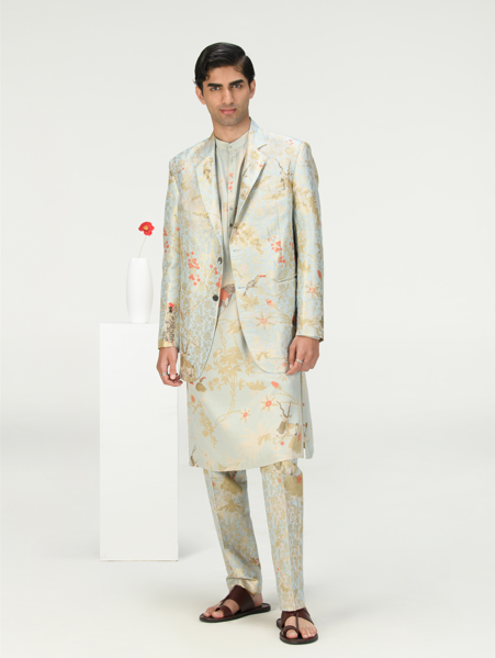 Bade Miyan Kurta for Men - Premium Muga Satin Silk Kurta in Ice Blue - Perfect for Festivals, Weddings & Special Occasions