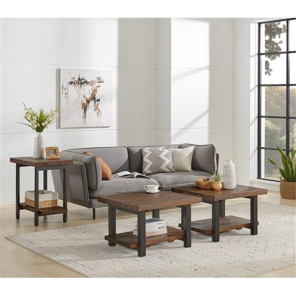 Alaterre Pomona Rustic End Table - Natural Finish Metal & Wood Side Table for Living Room | Handcrafted Home Decor Accent Stand with Solid Wood & Metal Design | Perfect for Coffee Table Companion, Bedroom Nightstand or Entryway Decor