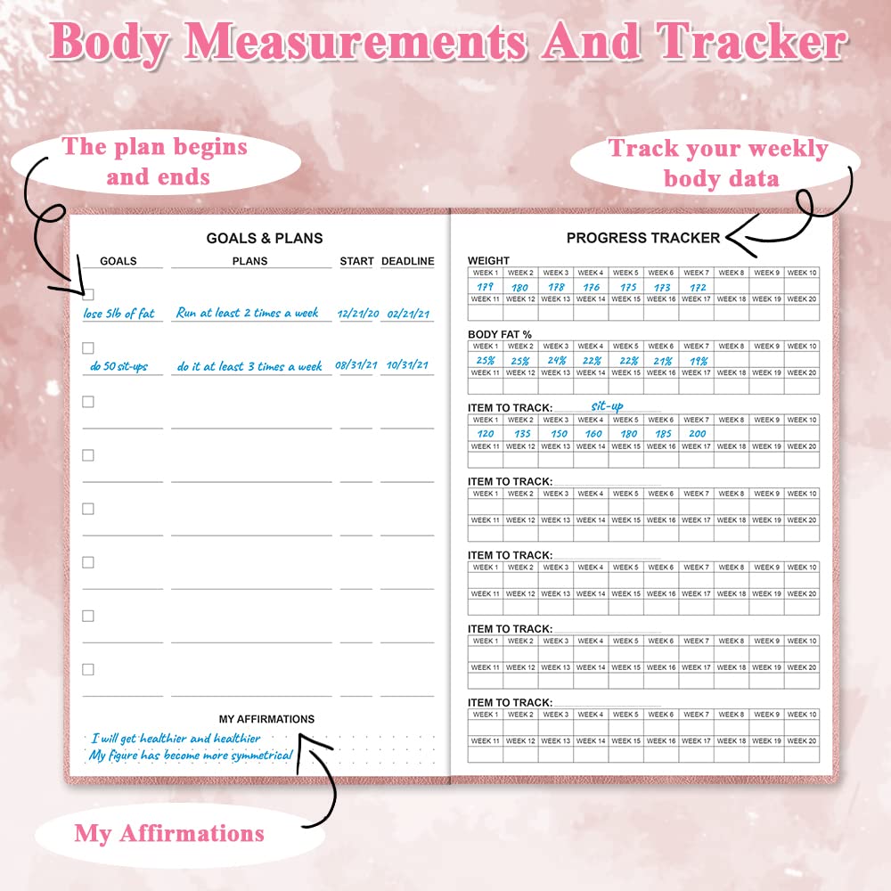 Premium A5 Hardcover Fitness Planner for Women & Men - Workout Journal & Weight Loss Tracker for Gym, Bodybuilding & Wellness Goals - Daily Health Progress Organizer (Rose) - Perfect for Home Workouts, Gym Training & Fitness Challenges