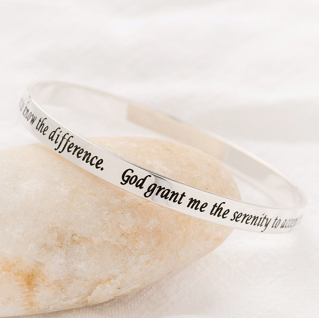 Sterling Silver Serenity Prayer Bangle Bracelet for Women - Inspirational Jewelry Gift for Mom, Sister, Friend - Perfect for Daily Wear, Meditation & Prayer