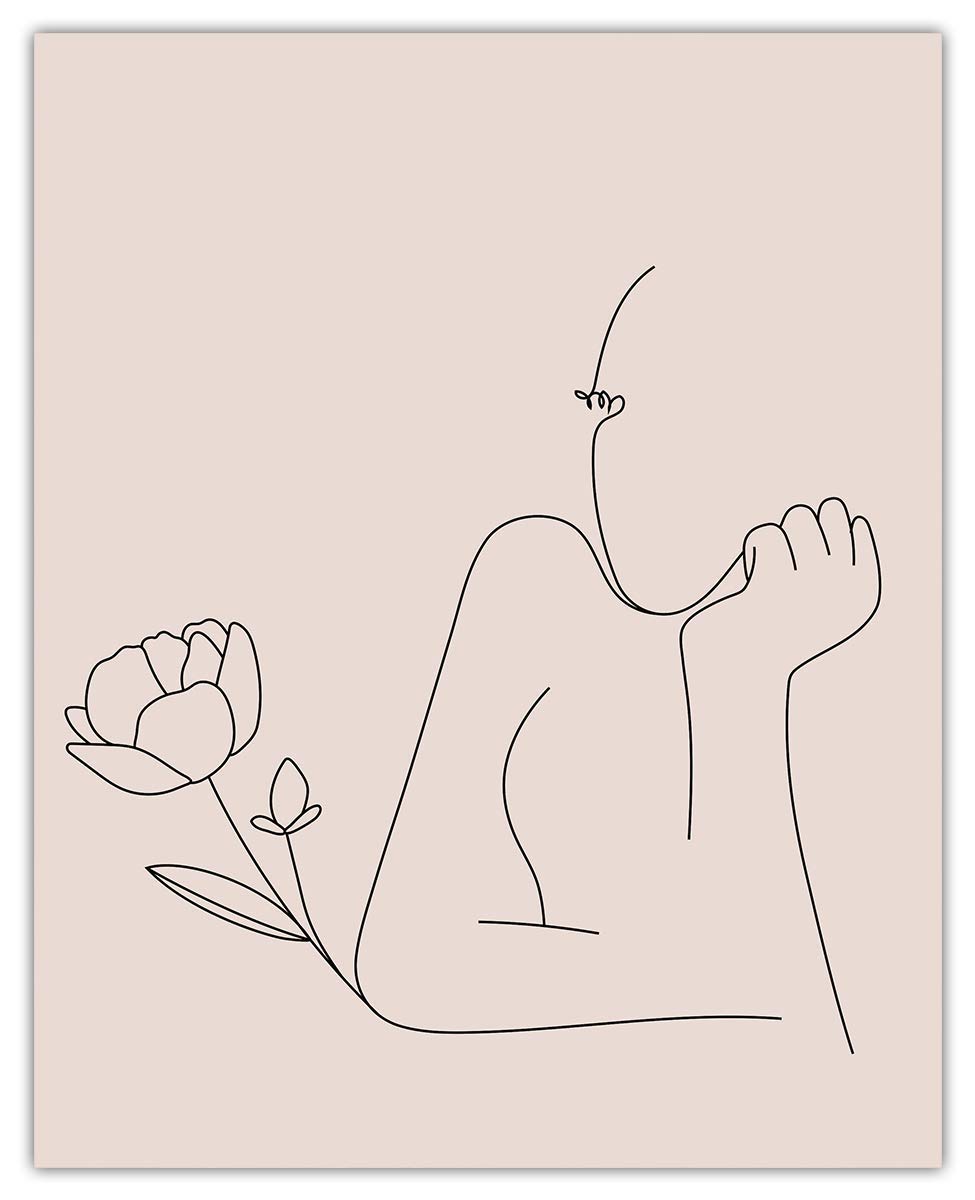Minimalist Abstract Lady & Flower Line Figure Wall Art - Boho Aesthetic Unframed Poster 8x10 Inch for Home, Office, Bedroom & Living Room Decor - Perfect for Modern, Scandinavian & Bohemian Interior Design Styles