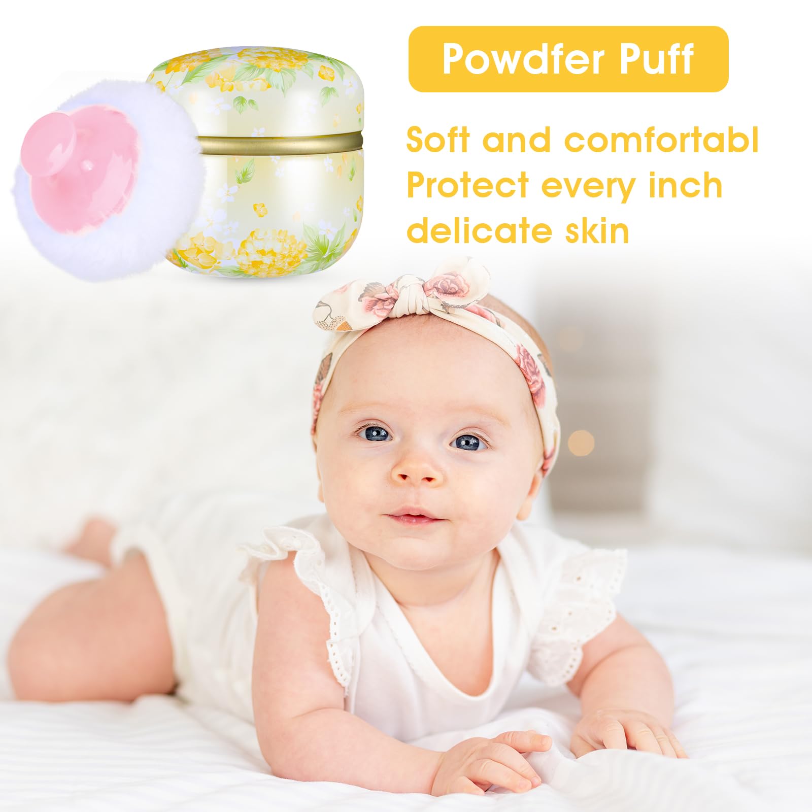 Premium Soft Powder Case with Puff - Portable Loose Powder Container with Lid | Travel-Friendly Dusting Powder Box for Women | Perfect for Home, Bath & On-The-Go Makeup Touchups (Yellow)