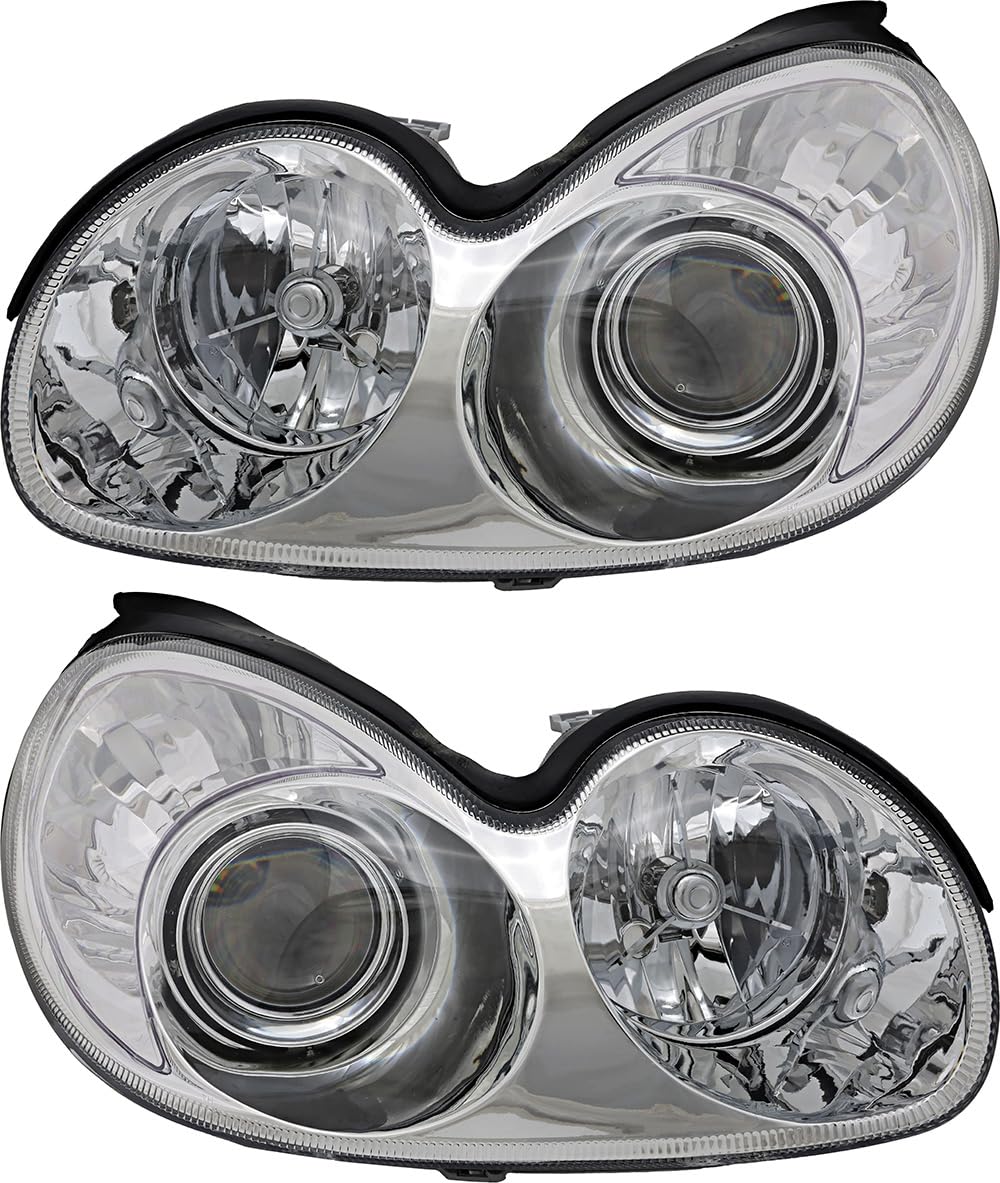 2002-2005 Hyundai Sonata Halogen Headlight Assembly Set - Driver & Passenger Side Replacement Lamps for Improved Night Driving Safety