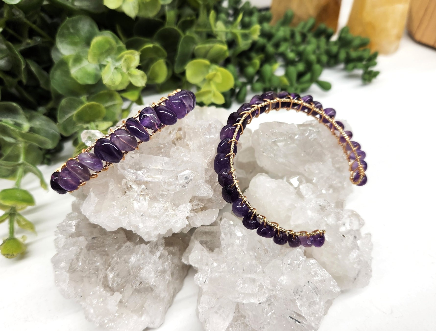 18KT Yellow Gold Overlay Amethyst Bangle Bracelet for Women - Elegant Jewelry Gift for Birthday, Anniversary & Special Occasions