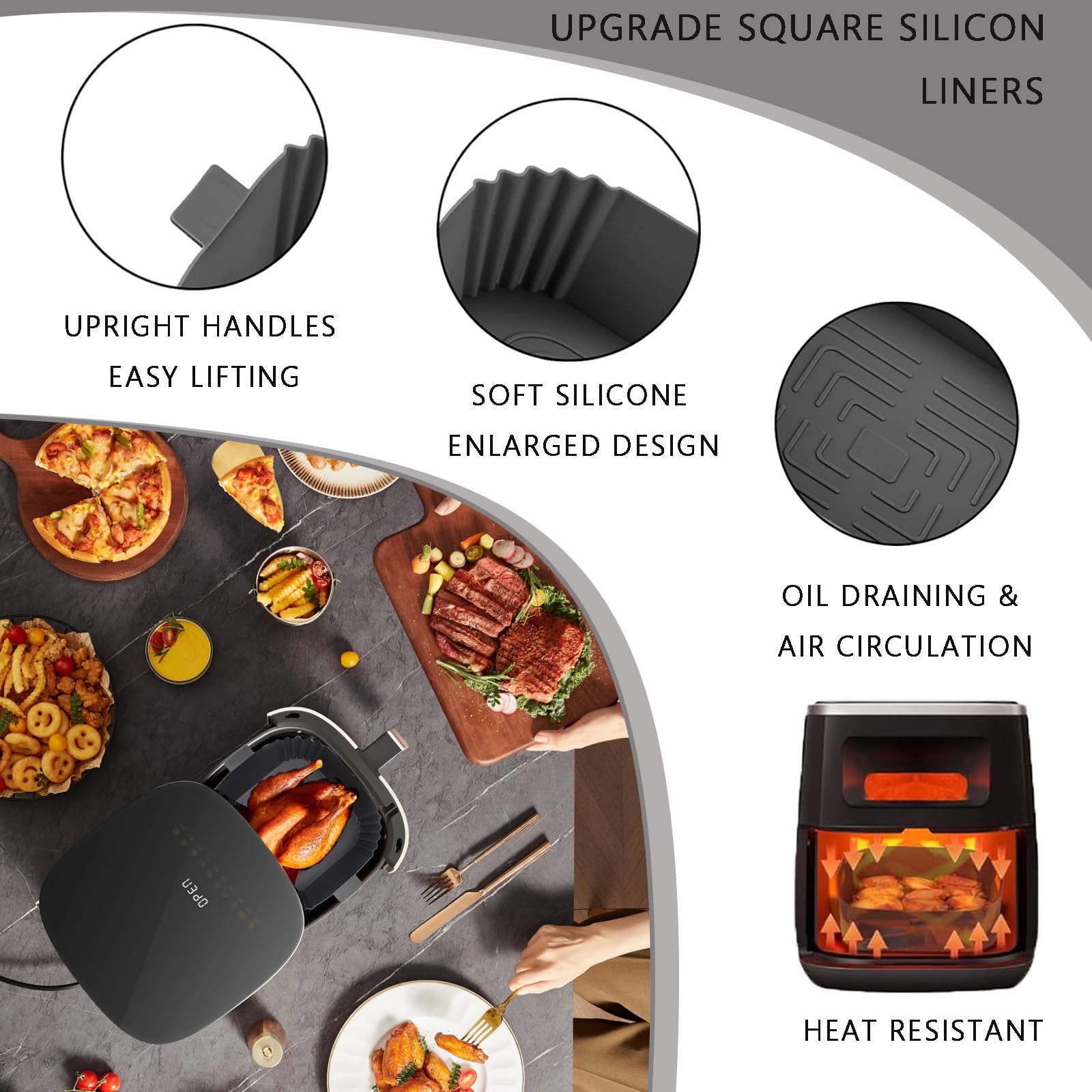Reusable Square Silicone Air Fryer Liners - 2pcs Non-Stick Baking Accessories for Air Fryers, Perfect for Cooking, Roasting, and Baking Healthy Meals