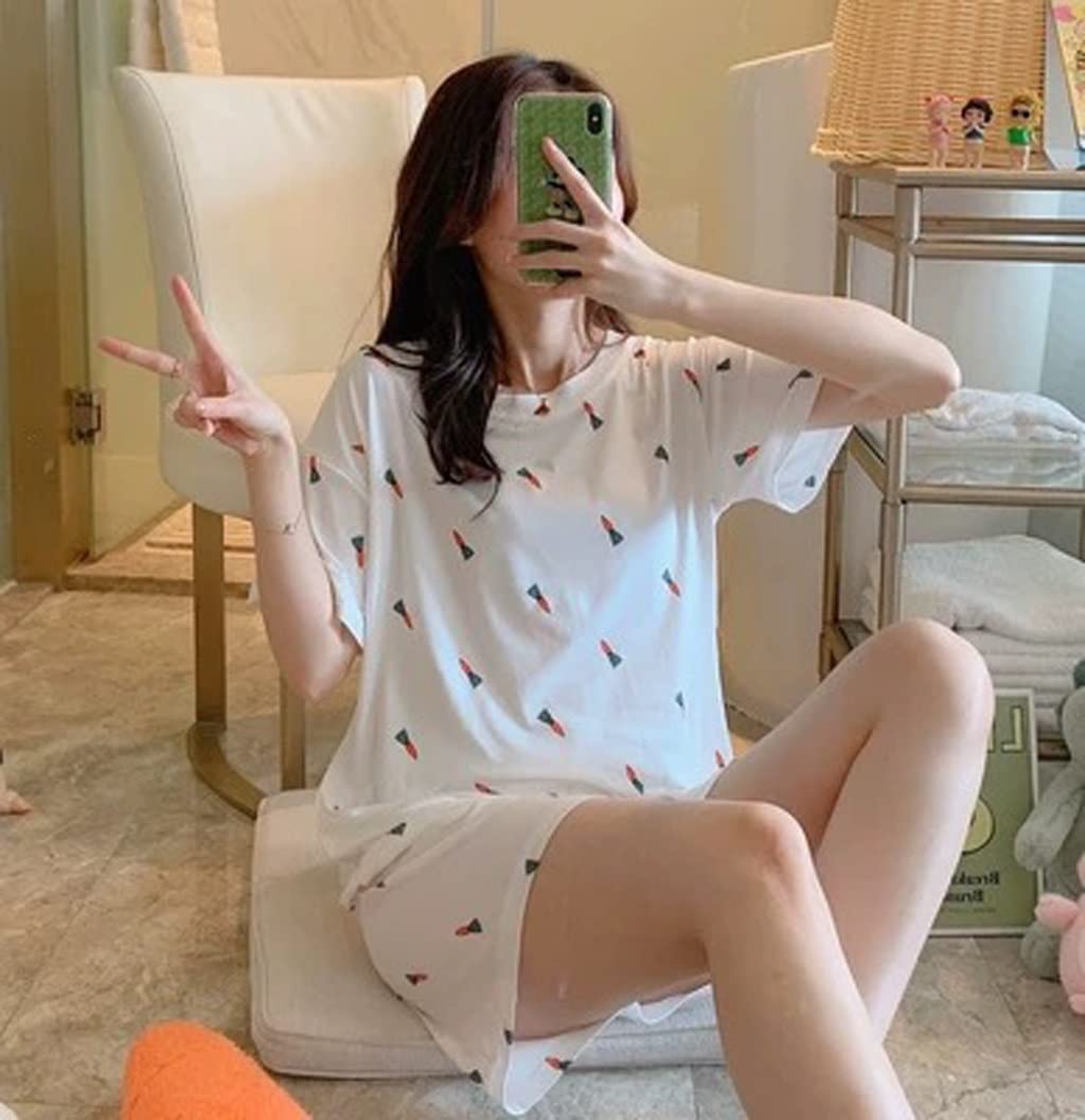**Women's Panda Cartoon Printed Pajama Set - Soft Short Sleeve T-Shirt & Shorts Sleepwear for Women - XX-Large (Color D) - Cozy Homewear for Relaxing & Lounging**