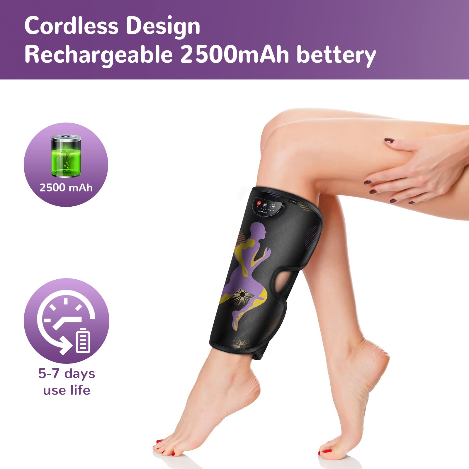 QUINEAR Cordless Air Compression Leg Massager for Circulation & Pain Relief - Rechargeable Calf Massager for Women & Men - Ideal Gift for Mom & Dad (FSA/HSA Eligible) - Perfect for Home Use, Office Relaxation & Post-Workout Recovery