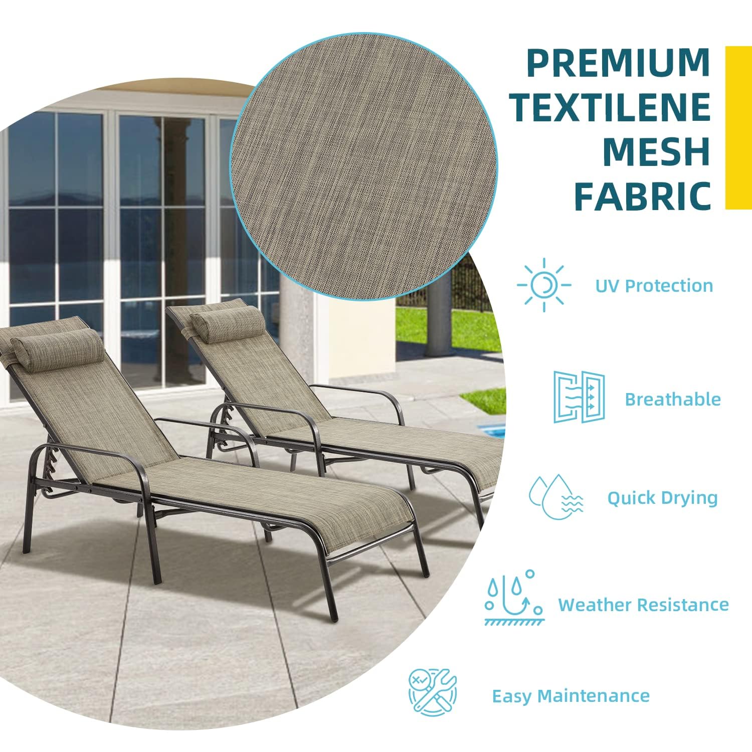 EROMMY Patio Chaise Lounge Set of 2 - Brown Outdoor Lounge Chairs for Poolside, Garden & Backyard Relaxation | Weather-Resistant Patio Furniture