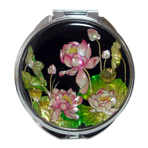 Pearl Compact Mirror 2X/1X Magnification - Travel Makeup Mirror for Women, Gift for Mom (Lotus Pink) - Perfect for Purses & Travel
