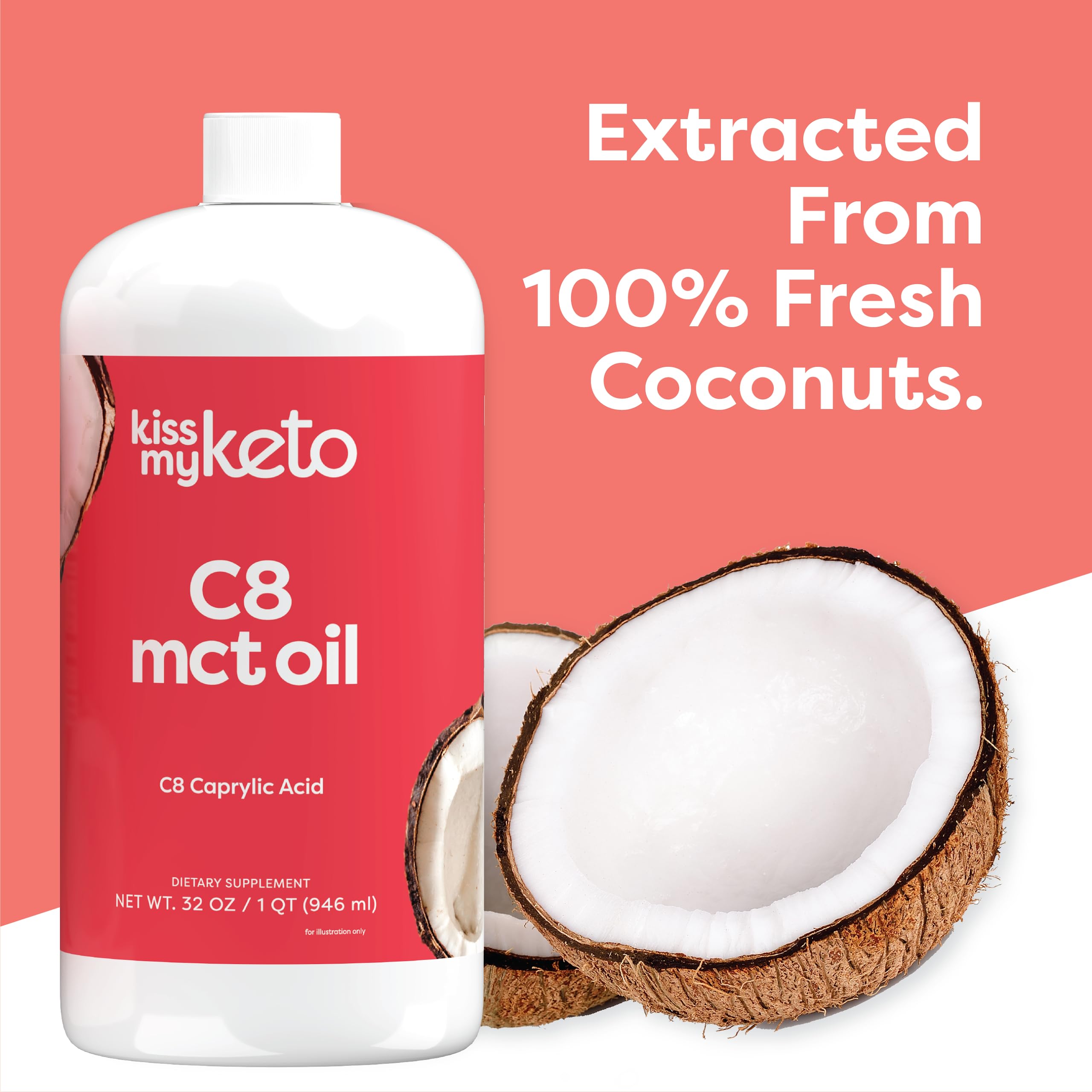 Kiss My Keto MCT Oil C8 – 32 oz Pure Caprylic Acid Coconut Oil for Ketogenic Diet | Brain Fuel & Energy Boost | Perfect for Coffee, Smoothies & Keto Cooking
