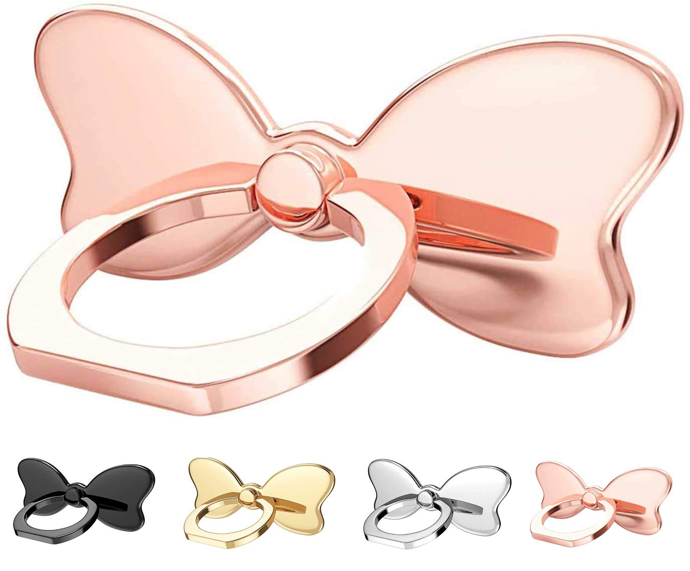 Pokanic Metal Butterfly Ring Grip - 360° Rotatable Adjustable Kickstand, Rose Gold Phone Holder for iPhone, Samsung, LG - Perfect for Hands-Free Viewing, Selfies, and Video Calls