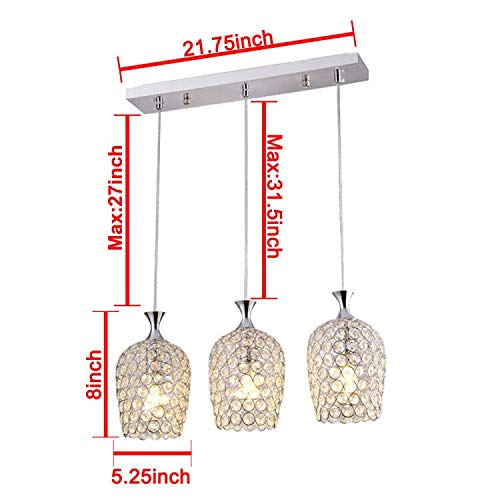 FEEKENBU Modern 3-Light Crystal Chandelier - Elegant Pendant Lighting for Kitchen Island, Dining Room & Living Room | Perfect for Home Decor, Wedding & Restaurant Lighting
