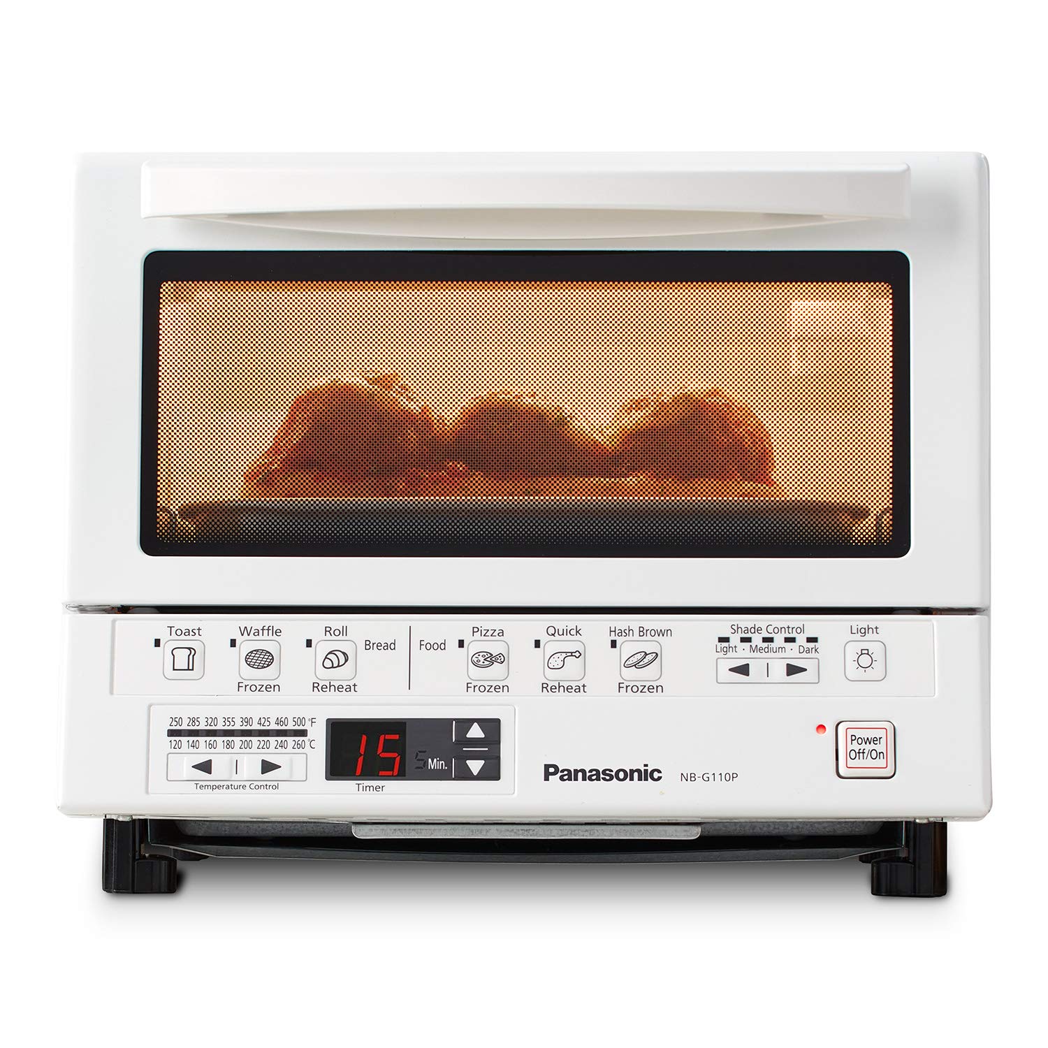 Panasonic FlashXpress Toaster Oven - 4-Slice Countertop Oven with Double Infrared Heating, 6 Auto Cook Functions & Precise Temp Control, 1300W (White, NB-G110-W) - Perfect for Baking, Broiling, Toasting & Reheating Meals in Small Kitchens, Dorms or Offices