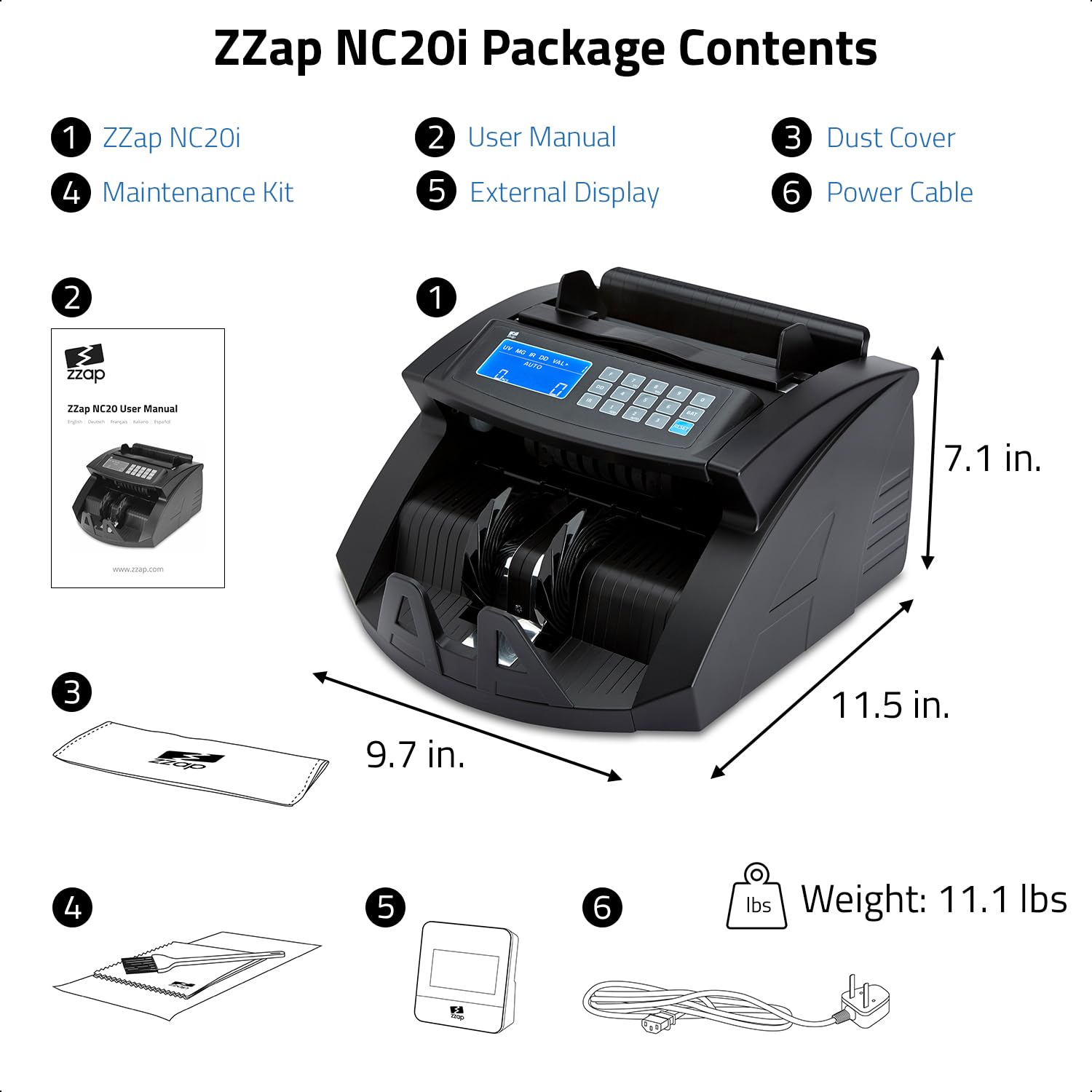 ZZap NC20i Bill Value Counter & Counterfeit Detector Machine - Fast & Accurate Currency Counting with UV/MG/IR Detection - Perfect for Banks, Retail Stores, and Cash-Intensive Businesses
