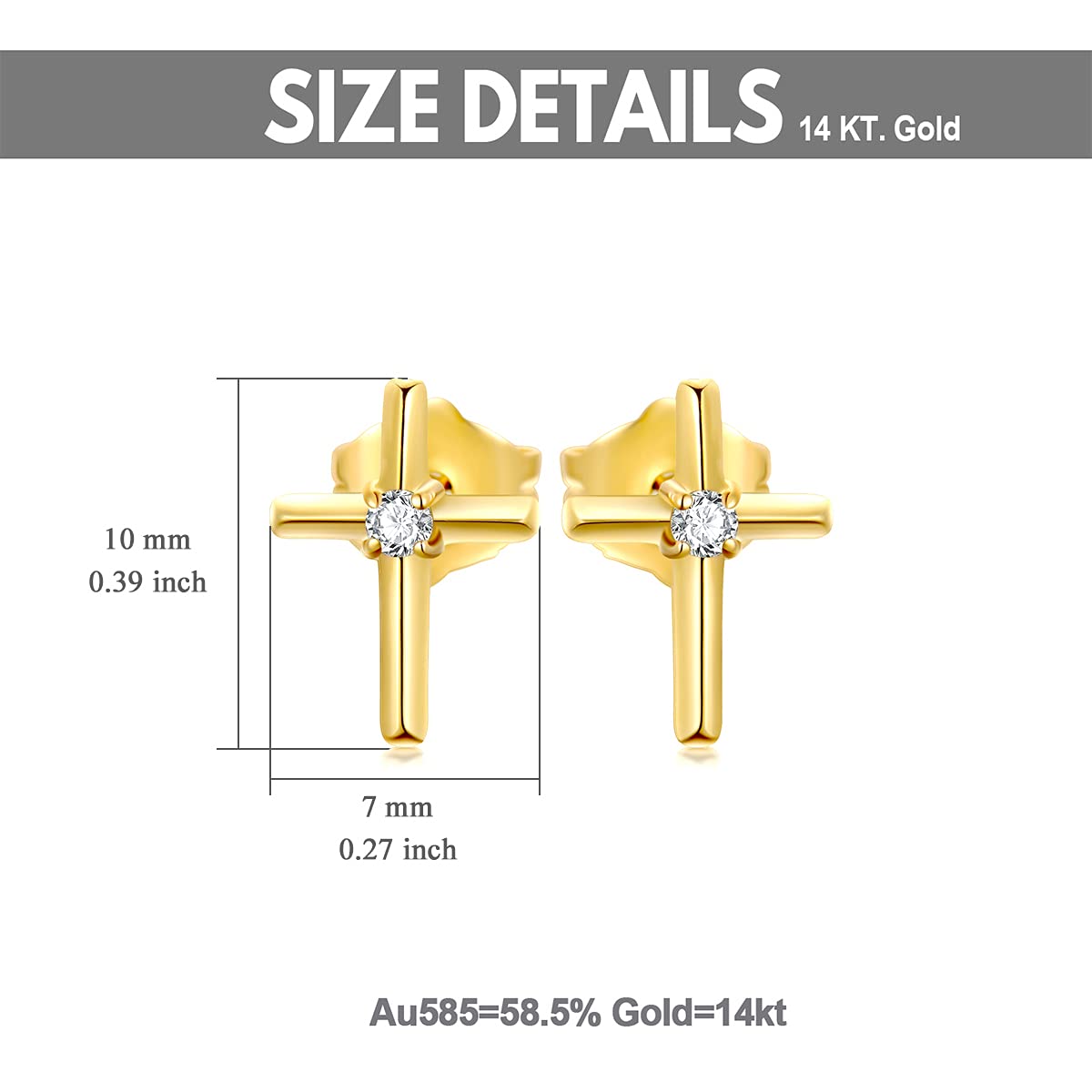 14K Gold Small Cross Stud Earrings for Women - Real 14 Carat Gold Religious Jewelry - Confirmation Gifts for Teen Girls - Perfect for Church, Weddings & Everyday Wear