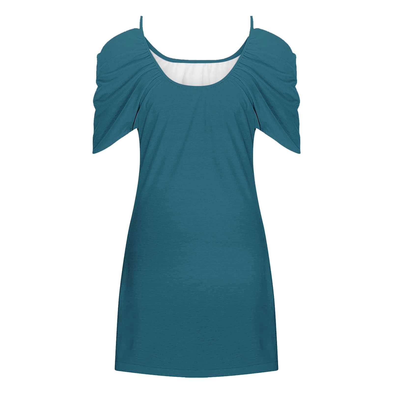 Women's Cold Shoulder Summer Dress - Short Sleeve Scoop Neck Tunic T-Shirt Dress for Casual Wear, Beach Outfits & Vacation | Flowy Mini Sundress for Date Night, Pool Party & Summer Travel