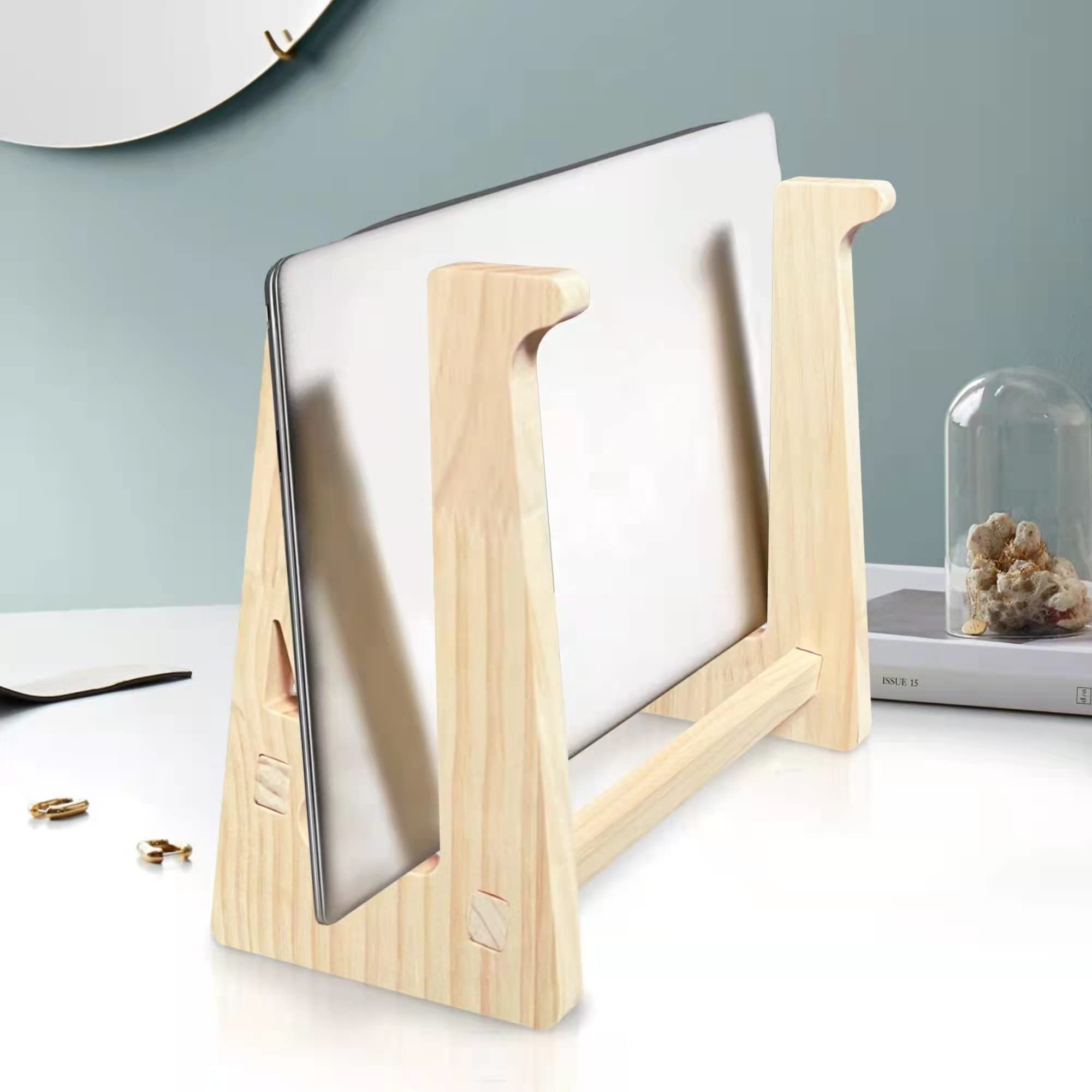 Ergonomic Wooden Laptop Stand - Adjustable Vertical Notebook Holder for MacBook, Dell, HP, Chromebook & More - Perfect for Home Office, Workspace & Bed Use