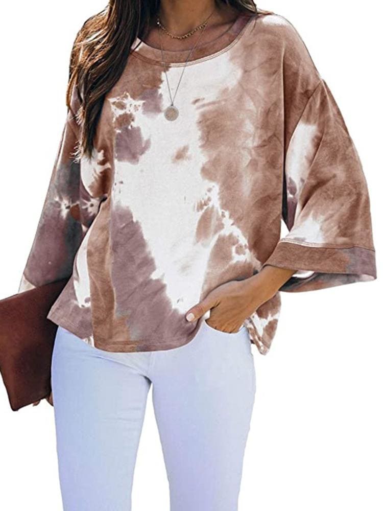 Lovevop Women's Casual Loose Fit Tie-Dye T-Shirts - Comfortable Boho Style Tees for Summer, Beach, and Everyday Wear