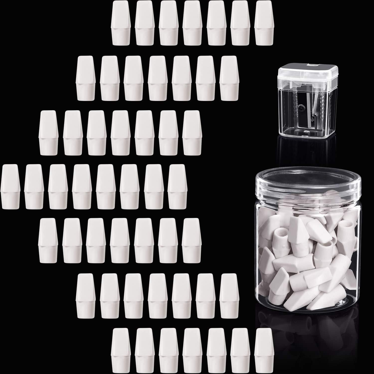 50-Piece Maitys Pencil Top Eraser Caps with Sharpener - White Eraser Toppers for School, Office & Art Supplies - Perfect for Students, Teachers & Professionals