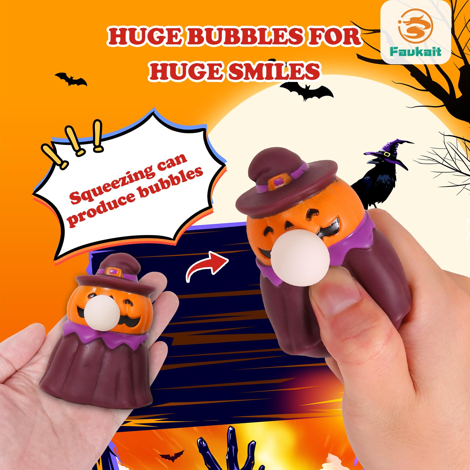 Halloween Squishy Toys 3-Pack - Vampire, Pumpkin, Ghost for Kids & Toddlers - Party Favors & Stocking Stuffers