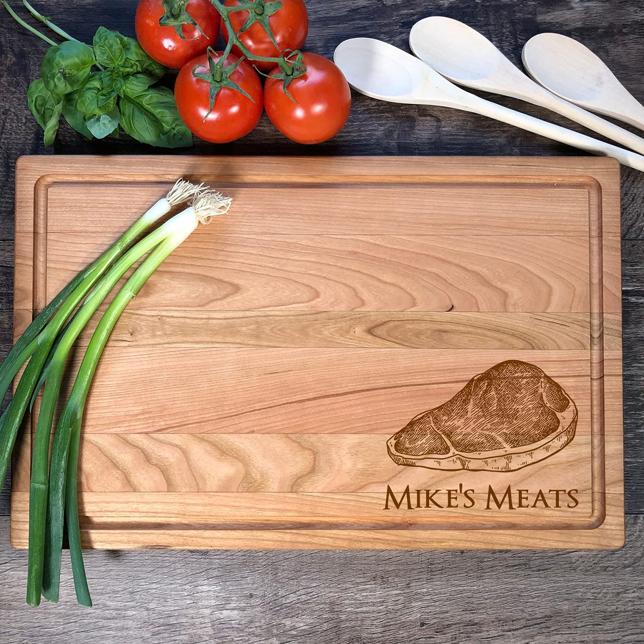 Personalized Engraved Cherry Wood Cutting Board - Custom Steak Board with Arch Design (9
