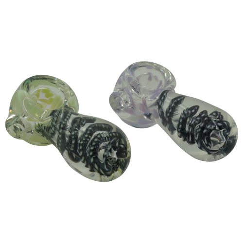 Premium Black Spiral Spoon Pipe - Handmade Glass Smoking Pipe for Herbs & Tobacco | Portable & Durable Design for Travel, Camping & Outdoor Use