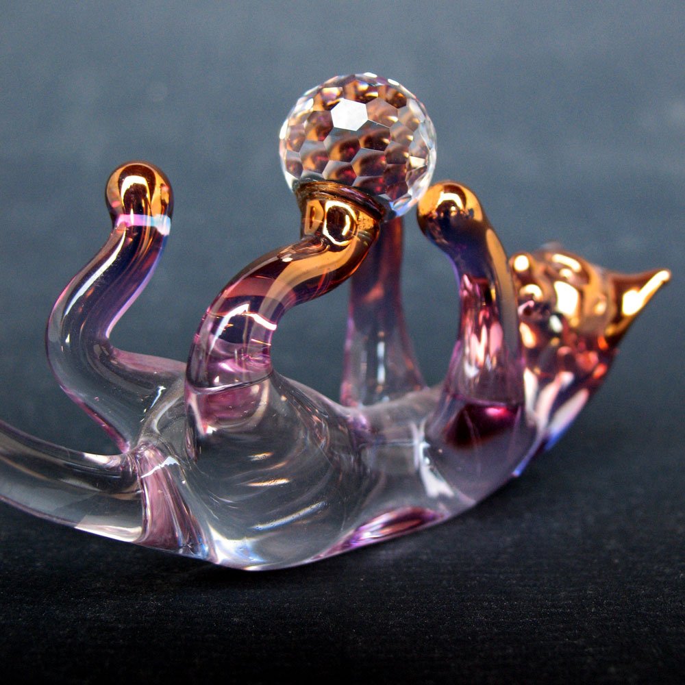 Hand Blown Glass Cat Figurine with Crystal Ball & String - Unique Home Decor, Gift for Cat Lovers, Feng Shui & Meditation Accessory