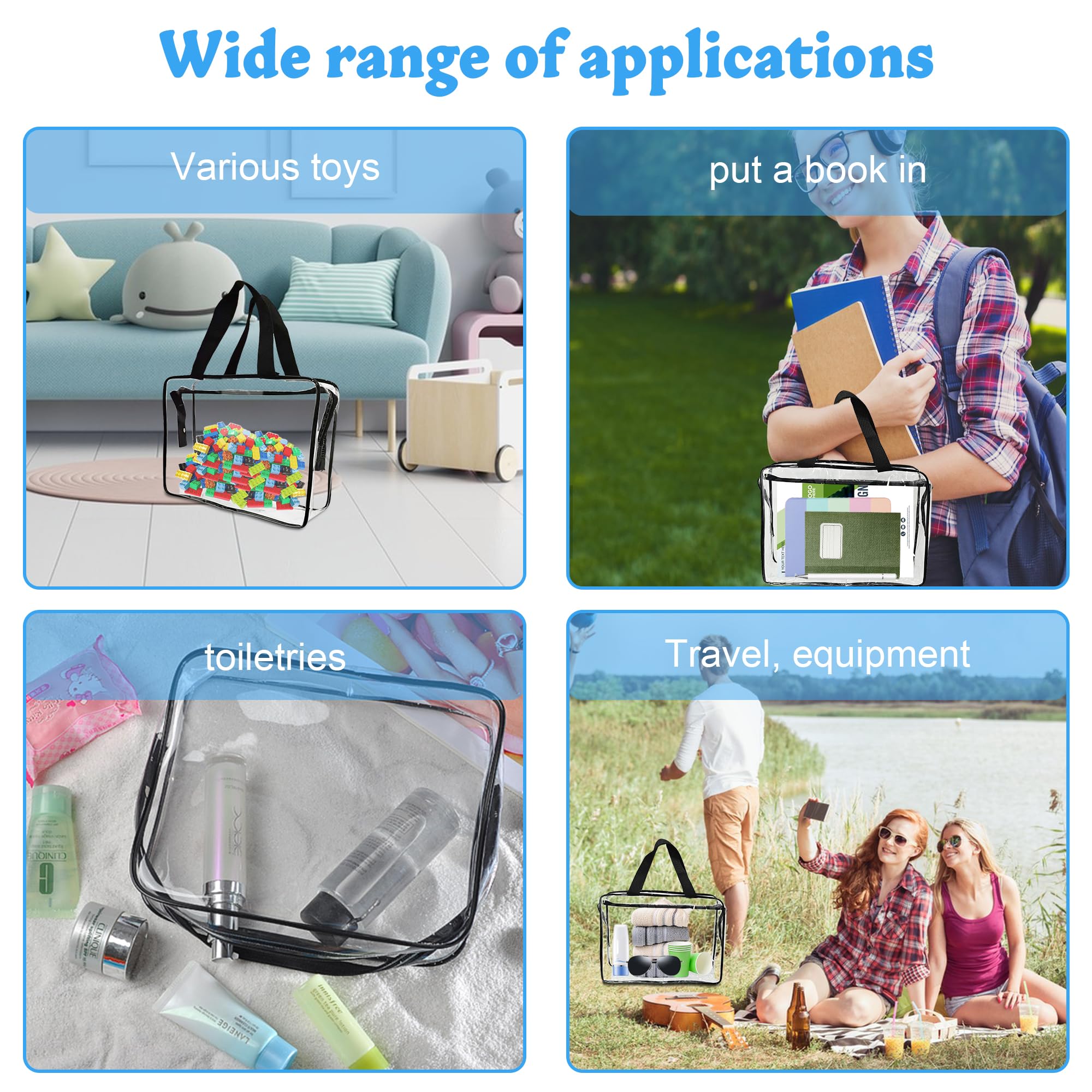 6 Pack Large Clear PVC Zipper Storage Bags - Waterproof Travel Organizer for Board Games, Building Blocks, Puzzles, Kids Toys & Books - Perfect for Home Organization, Playroom Storage & Travel Accessories